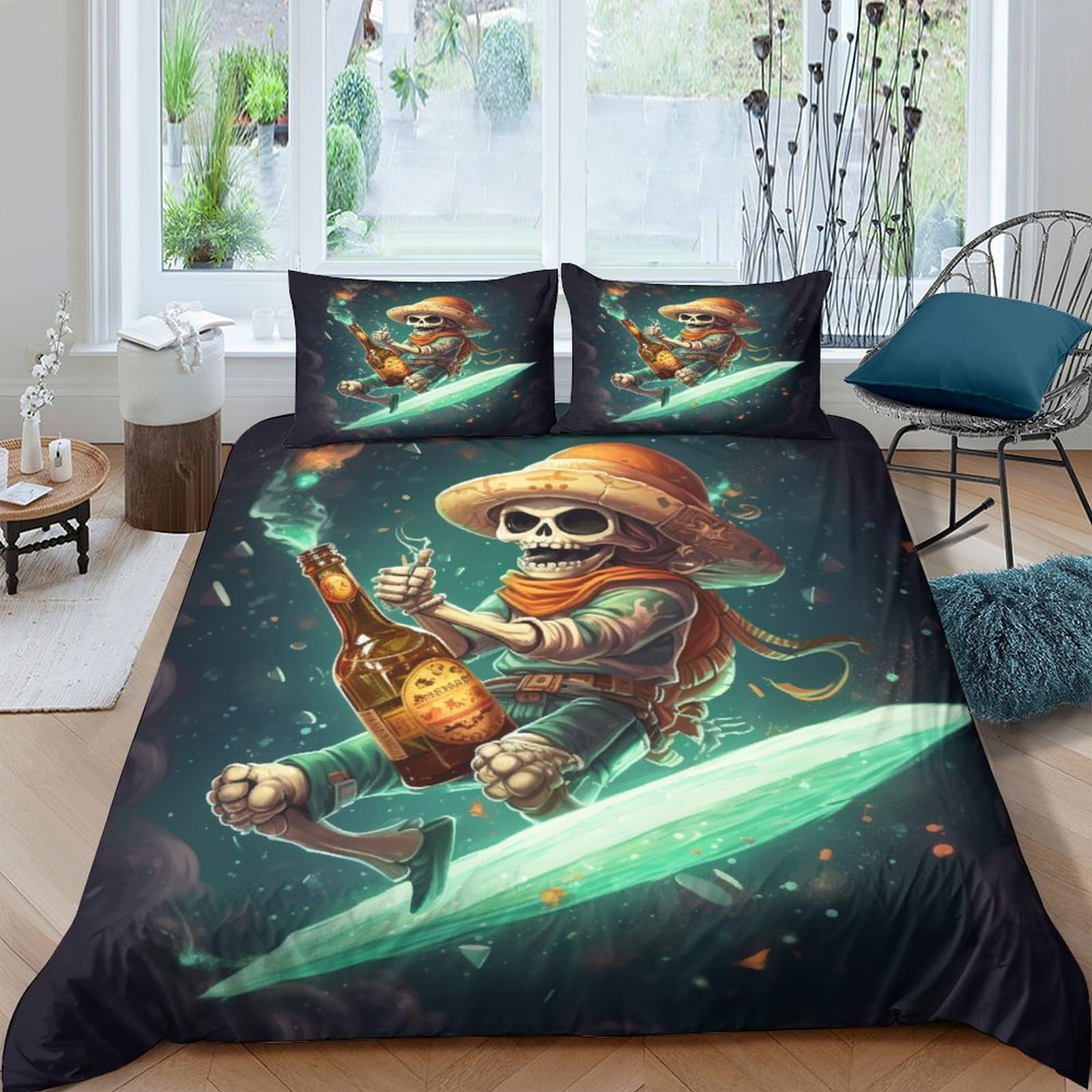 Housse de couette crâne 3D IOFEER transformant votre lit King en sanctuaire gothique chic