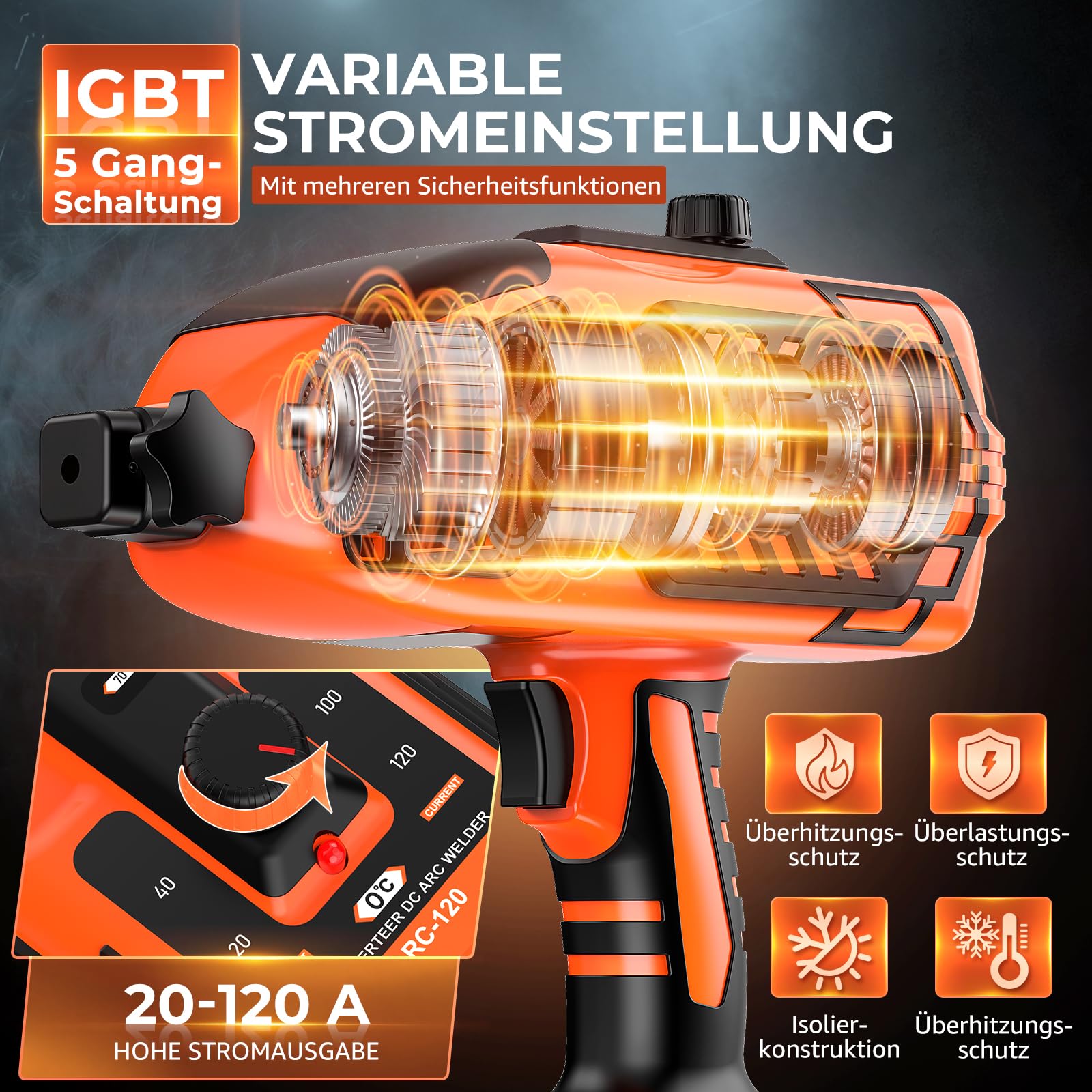 Handschweißgerät, 110V 120A Elektroden Schweißgerätmit IGBT-Wechselrichter, 5 variable Stromeinstellungen, tragbares Lichtbogenschweißgerät, passend für Schweißstäbe von 3/32"-1/8"(2.5-3.2mm)