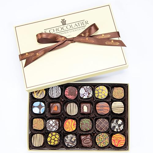 Le Chocolatier Signature Gourmet - Caja de regalo de trufa de chocolate surtido, chocolate negro, trufas de chocolate negro de alta calidad,