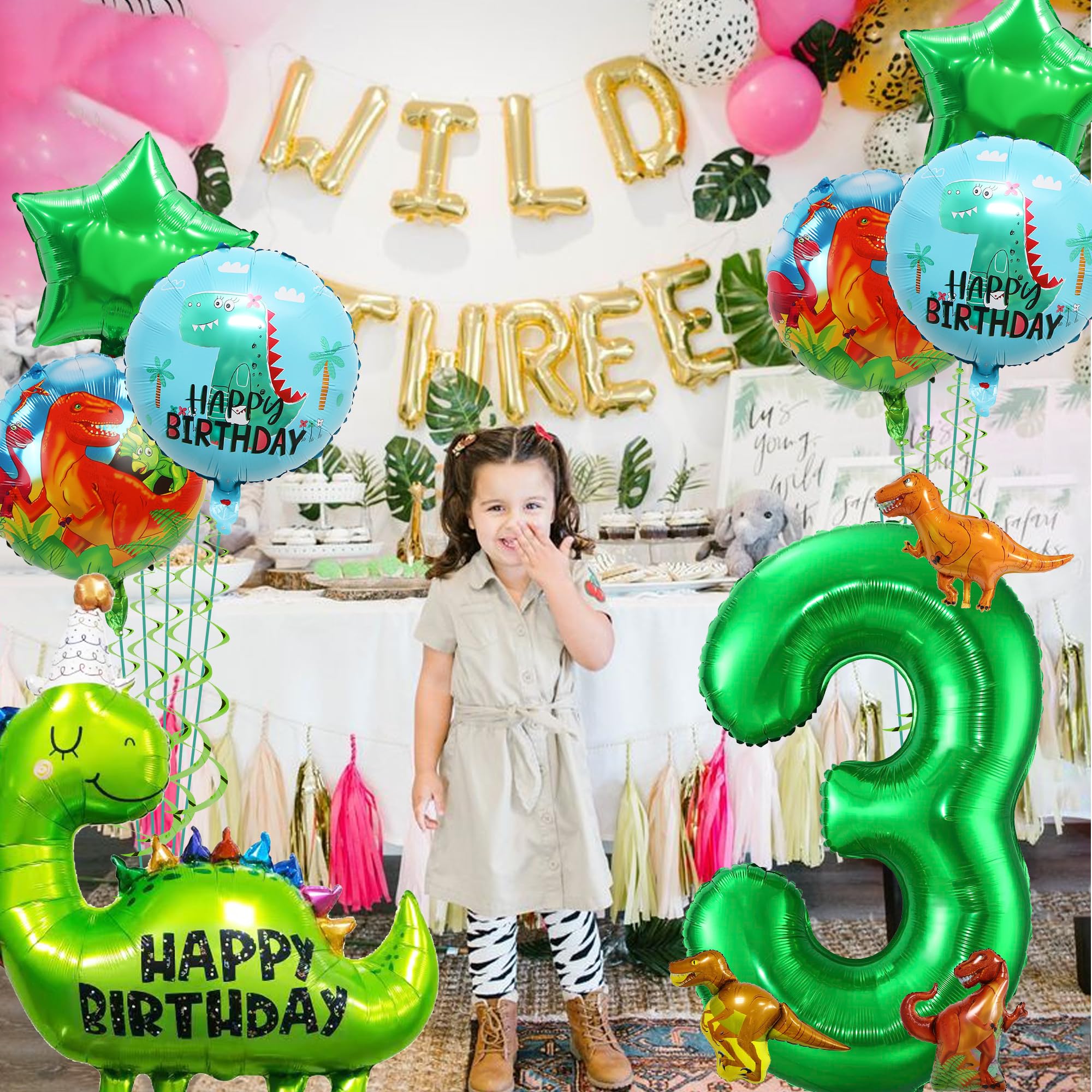 Dinosaurier Geburtstag Deko für Jungen - 17 teiliges Dschungel Partyballon-Set inkl. Pentagramm, Dinosaurier Folienballon, Geburtstagsparty Artikel für