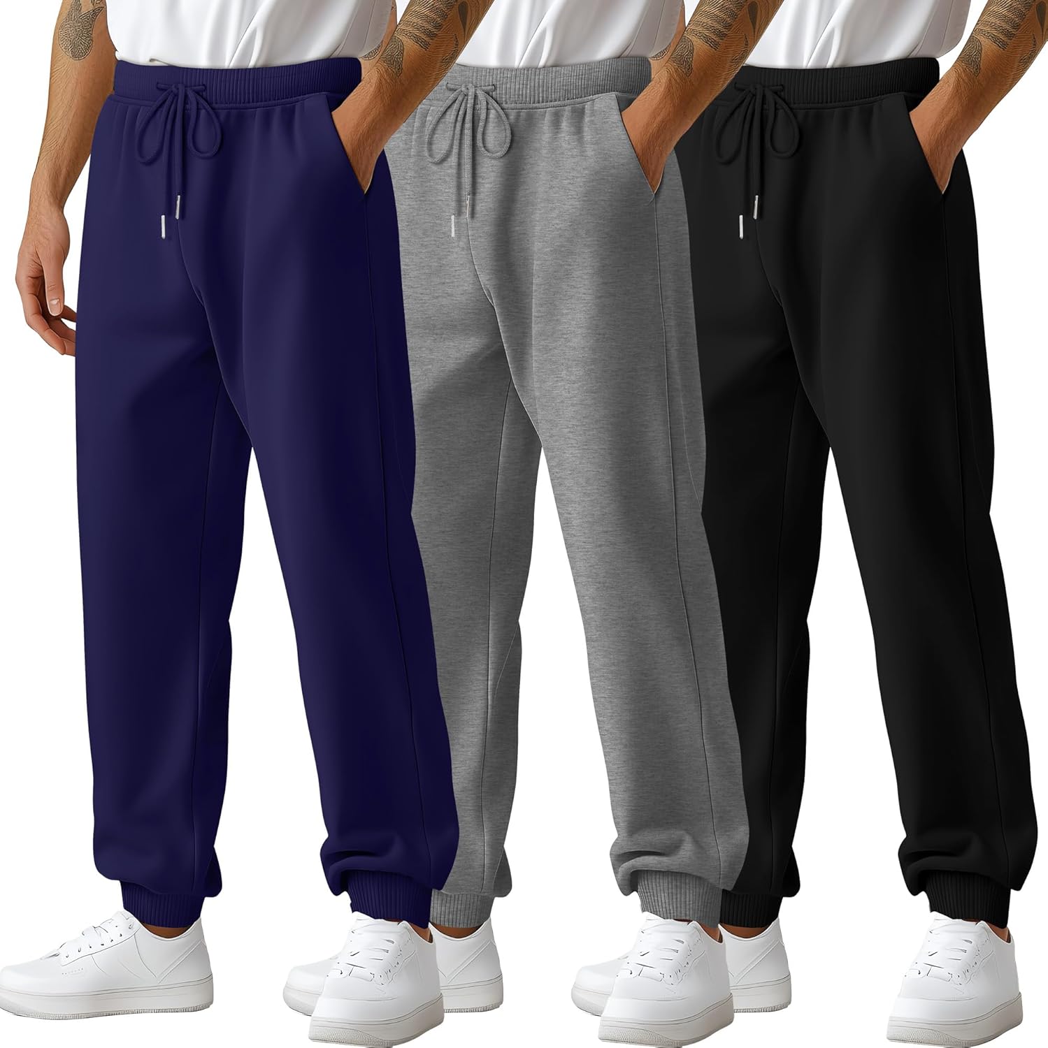 3 Pack Mens Big and Tall Sweatpants Athletic Plus Size Joggers Lounge Drawstring Elastic Bottom Pant with Pocket