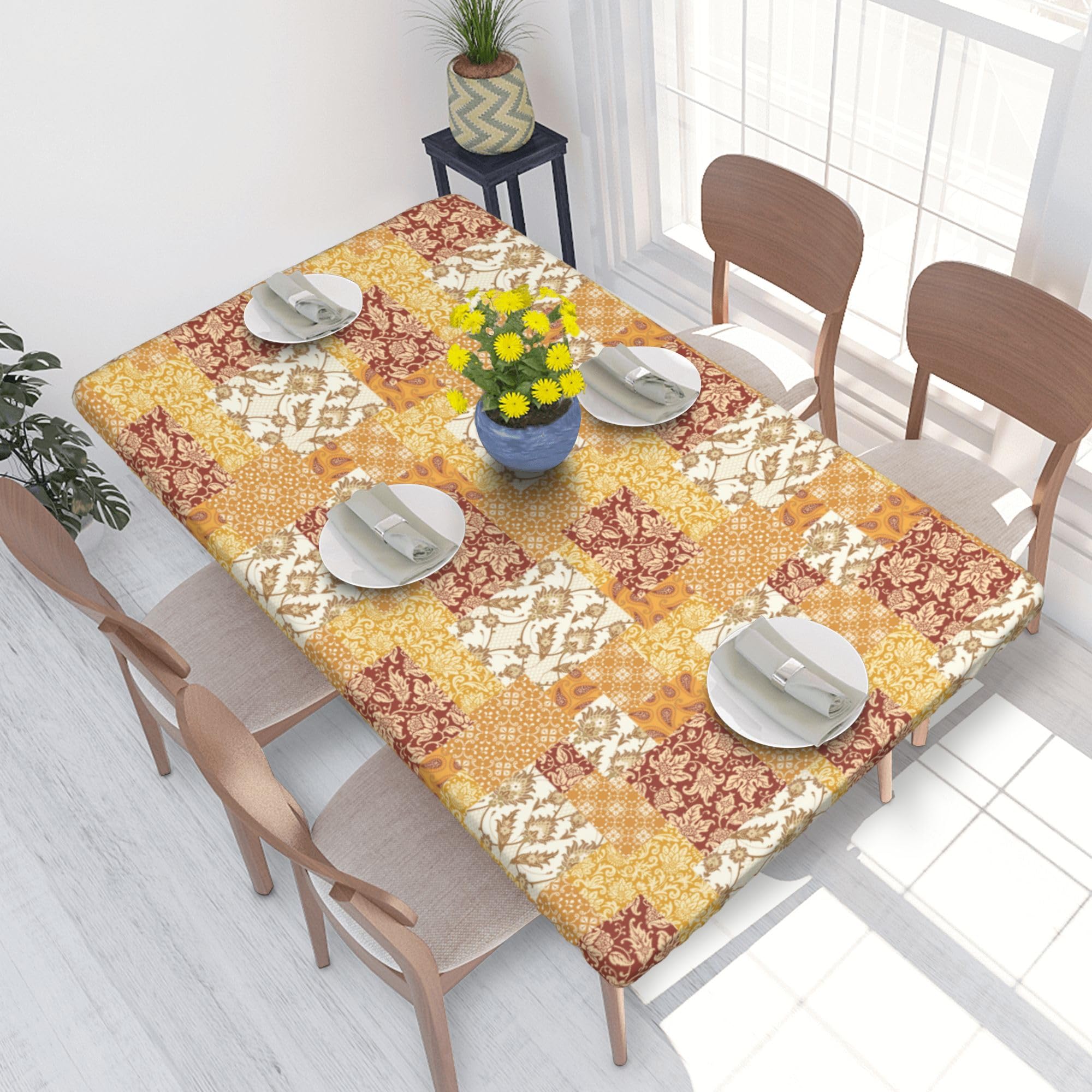 Nappe extensible motif ethnique 76x122 cm blanche imperméable