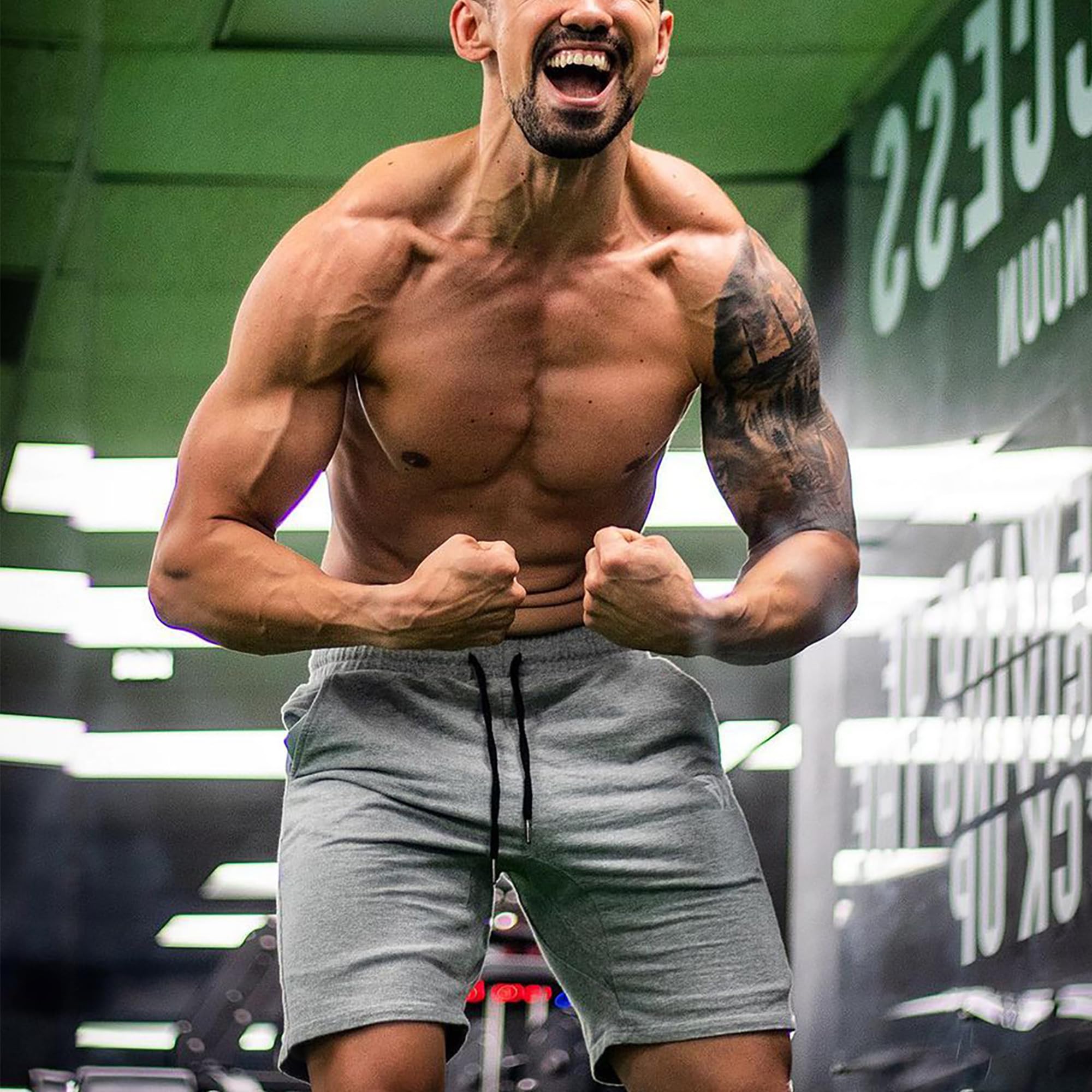BROKIG Baumwolle Sporthose Herren Kurz Fitness Gym Shorts | Sport Shorts Herren Slim Fit, Training Shorts mit Reißverschlusstasche, Atmungsaktiv Trainingshose Herren Kurz