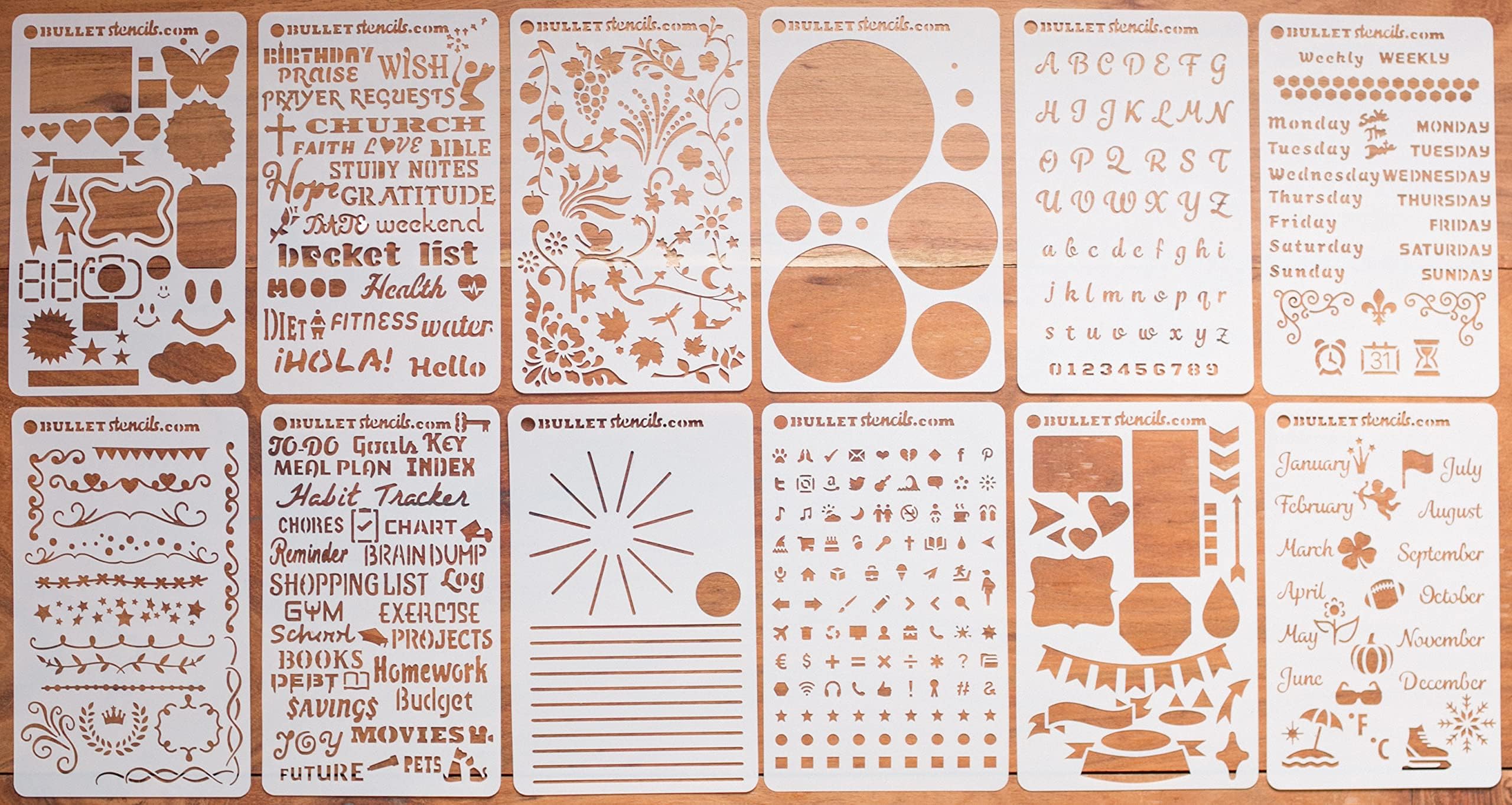 Starter Set - Featuring 12 Journal Stencils: Includes Word Stencils, Circle Stencils, Drawing Stencils, Icons, Charts, Shapes, & Much More!