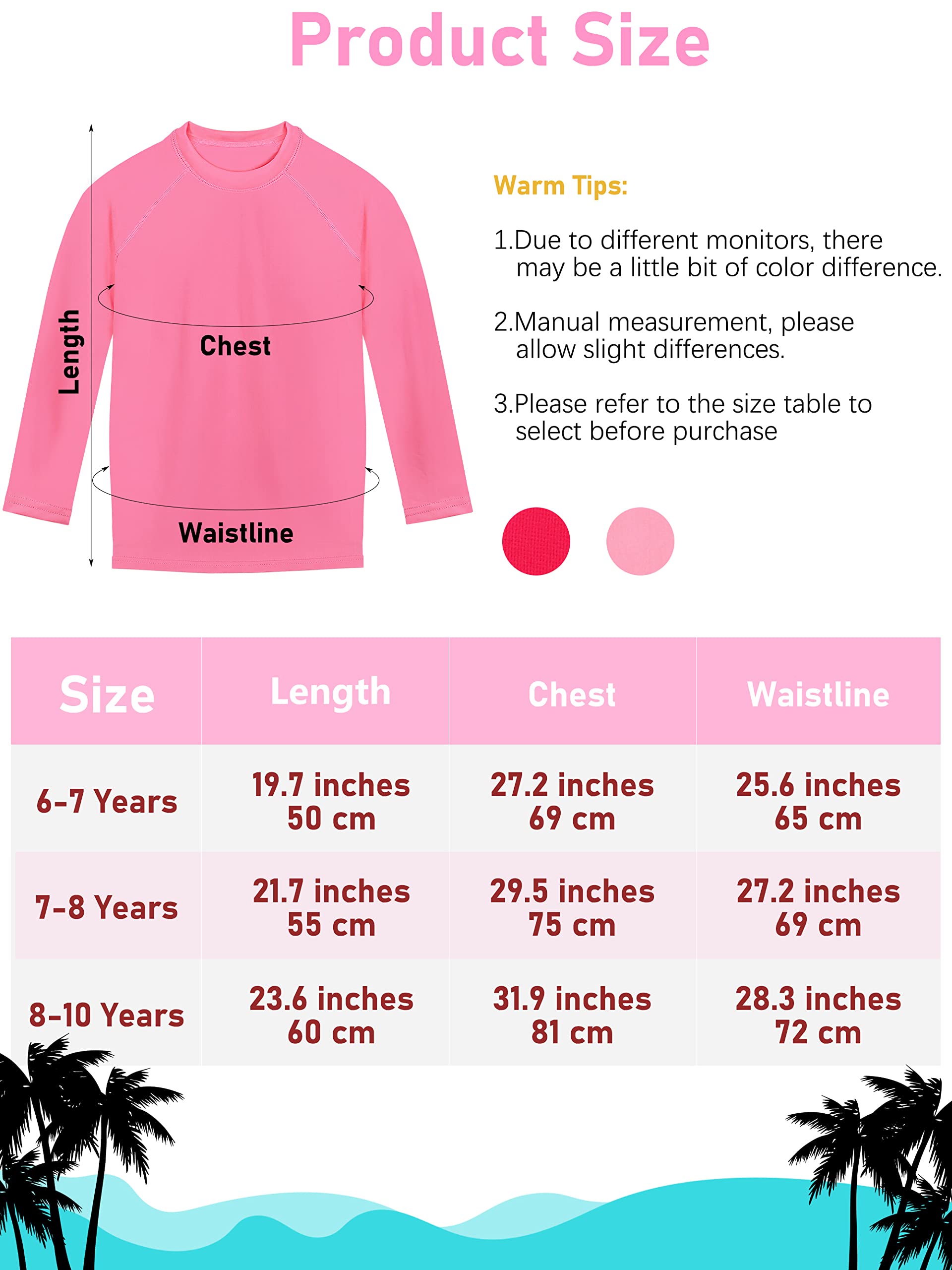 Poroka 2 Pack Girls UPF 50+ Sun Protective Rashguard Swim Shirt Girls Swimming Tee Dry Fit Top for Outdoor Sports Pink, Hot Pink