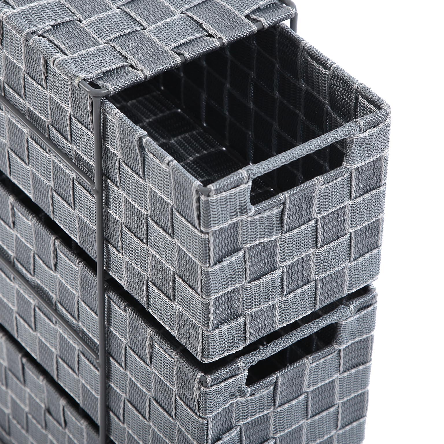 Versa Nilo Pomocnicze meble łazienkowe, półka łazienkowa z 3 koszami do przechowywania, wymiary (H X W X D) 57 x 15,5 x 28 cm, teksturowany plastik, szary kolor