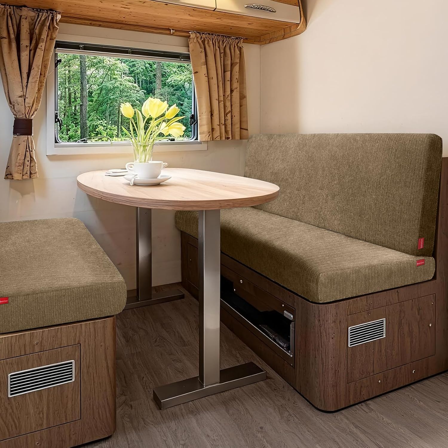 Waterproof RV Dinette Cushion Covers - Stretch Seat Slipcover, Washable RV Couch Cover Designed for Camper Car Bench (Loveseat 2 Backrest Cover & 2 Bench Cover, Brown)