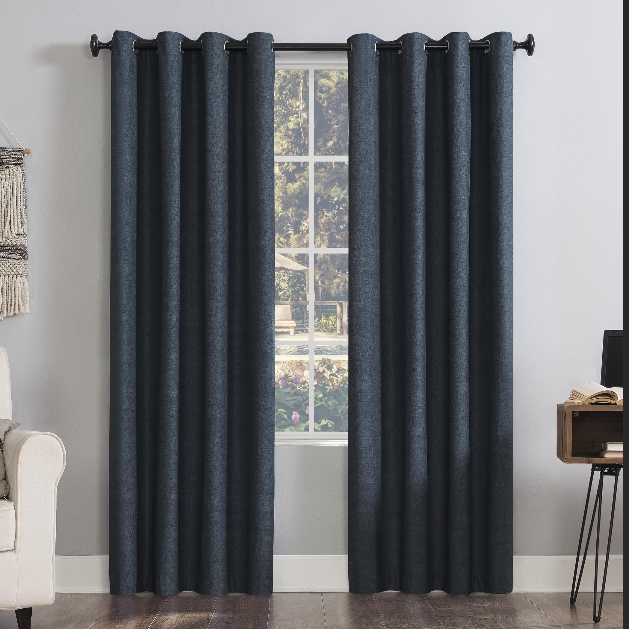 Photo 1 of Sun Zero Columbia 2-Pack Thermal Energy Saving 100% Blackout Grommet Curtain Panel Pair, 50" x 95", Navy Blue