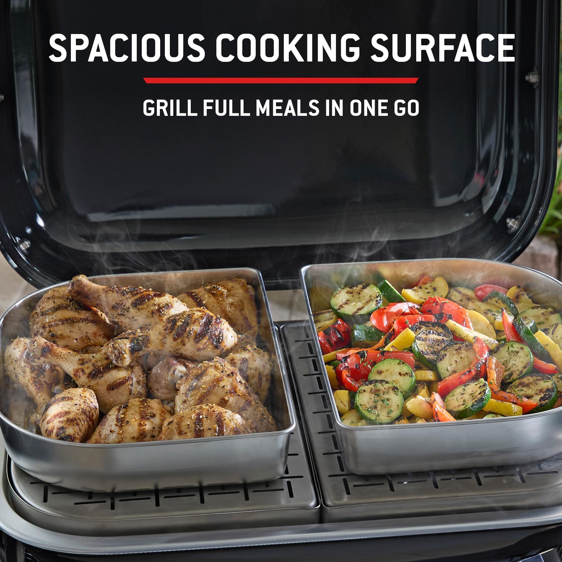 Weber Lumin Kompakt Tragbarer Elektrogrill, Heizt bis 315°C, mit Deckelthermometer, porzellanemaillierten Gusseisenrosten, 43 x 32 cm Grillfläche, schwarz (1502012)