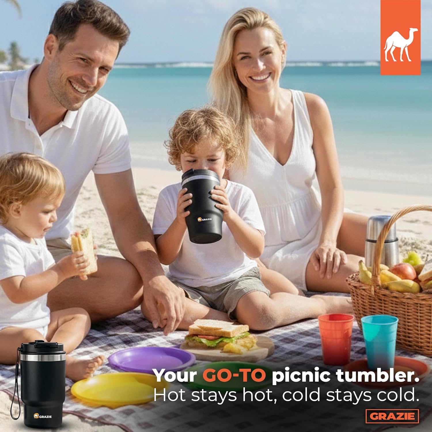 Grazie Insulated Stainless Steel Coffee Mug Travel Tumbler w/Flip Straw Lid & Handle – Double Wall Vacuum Thermal Cup for Hot Cold Drinks, Leakproof Reusable Portable Flask - 16oz - Midnight Steel - Image 5