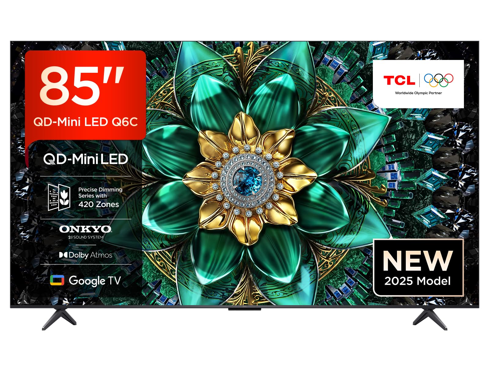 TCL 85Q6C 85" QD-​Mini LED TV, 4K HDR Premium 1000nits, Google TV (Dolby Vision IQ e Atmos, sistema audio Onkyo 2.1, Motion Clarity Pro a 144 Hz, Game Master)
