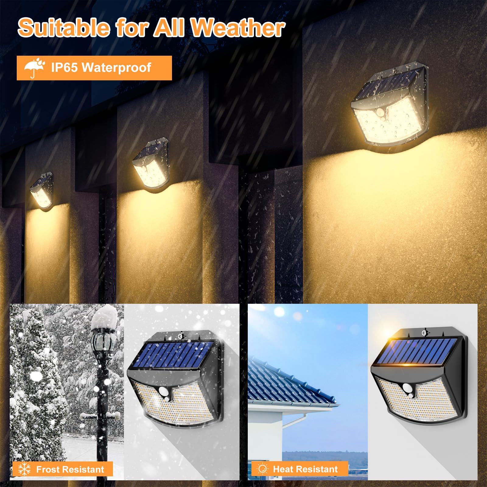 Luce Solare Led Esterno, 3 Modos IP65 Impermeabile Faretto LED da Esterno con Sensore di Movimento, Lampada Solare da Esterno per Giardino, Parete, Garage (6 Pezzi Bianco Caldo)