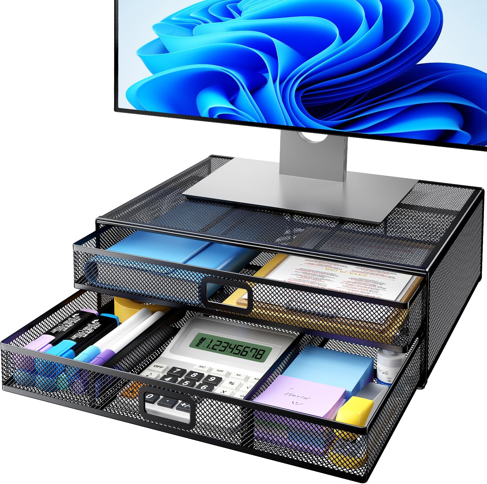 HUANUO 2-Tier Monitor Riser with Drawers