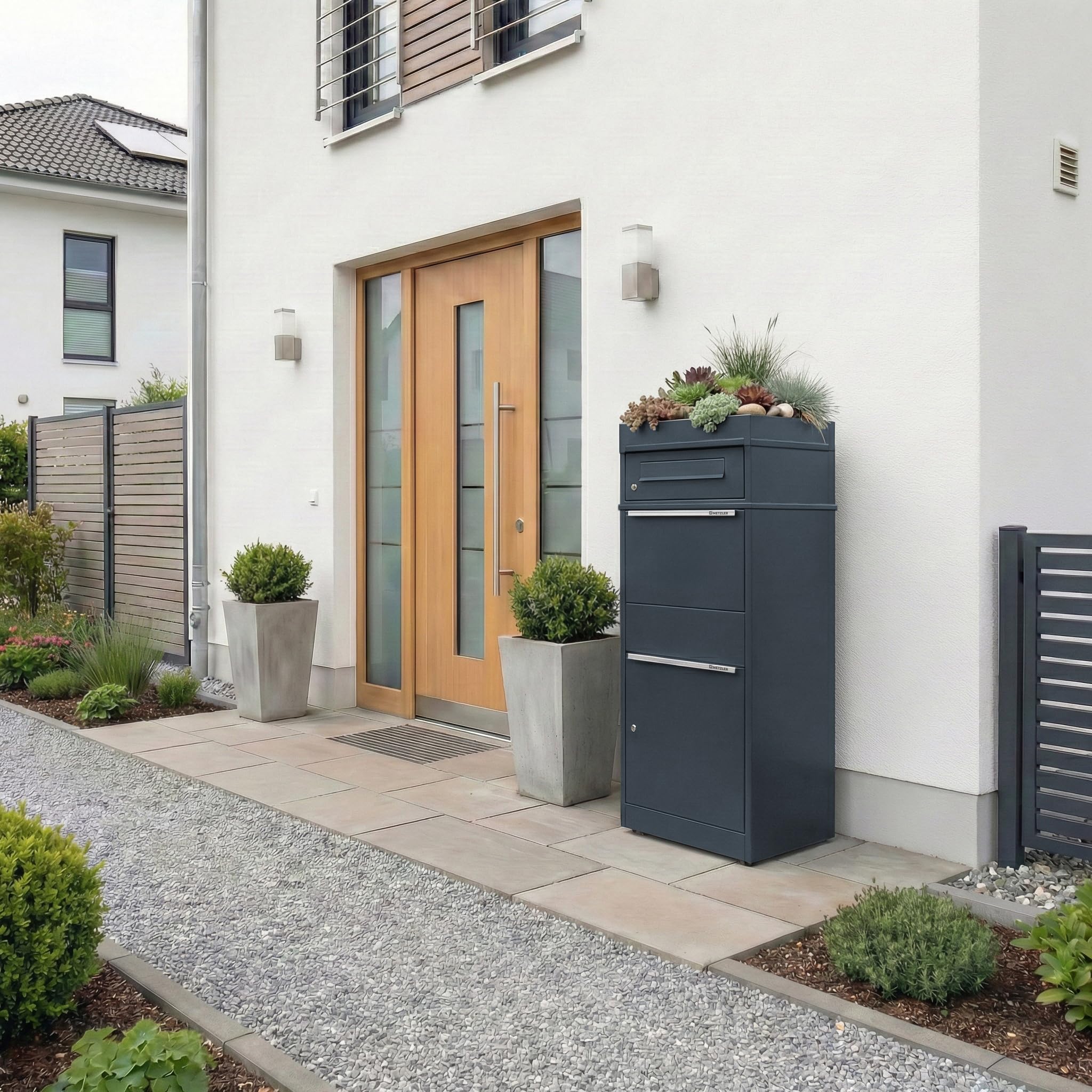 Metzler boîte à Colis avec Toit végétal – Grand modèle extérieur RAL 7016 Anthracite, Inoxydable et Robuste – réception sans Contact – Modèle Bispo