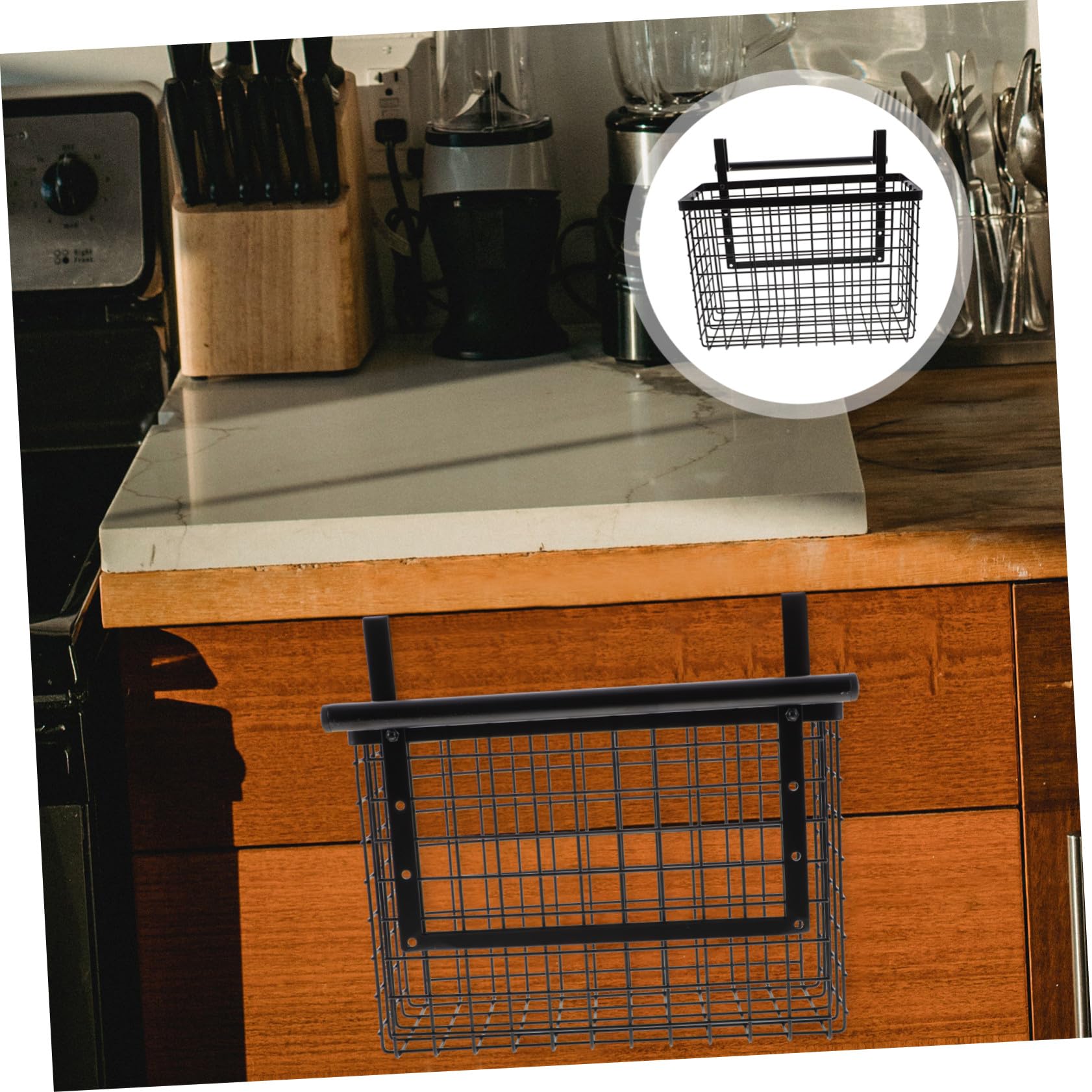 Cesta Colgante para Almacenamiento de Gabinete de Acero al Carbono Negro | Instalación Sencilla, Gran Capacidad de Carga, Uso en Cocina, Organizador para Puerta Interior