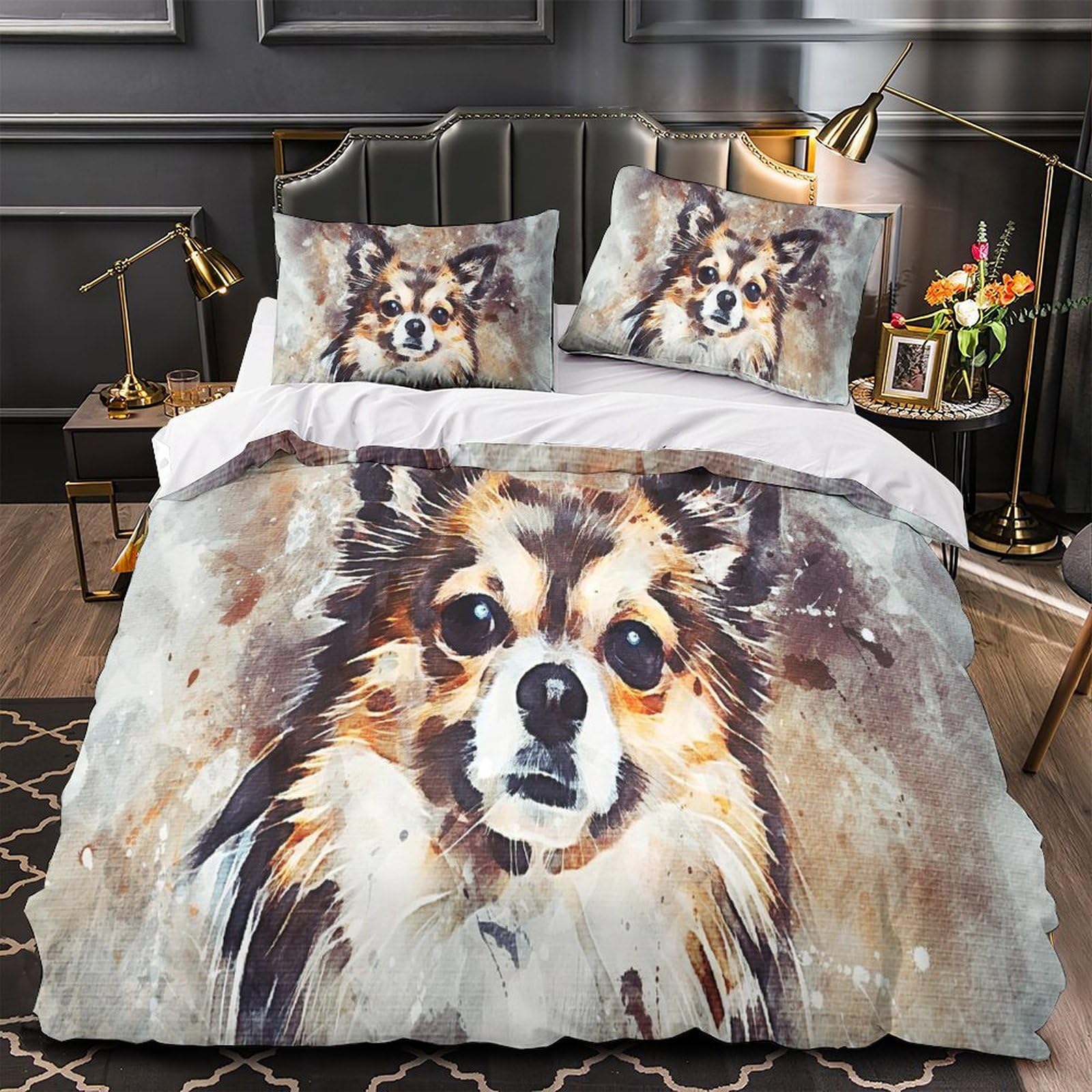 Parure de lit Corgi 3D hypoallergénique anti-acariens microfibre grand lit