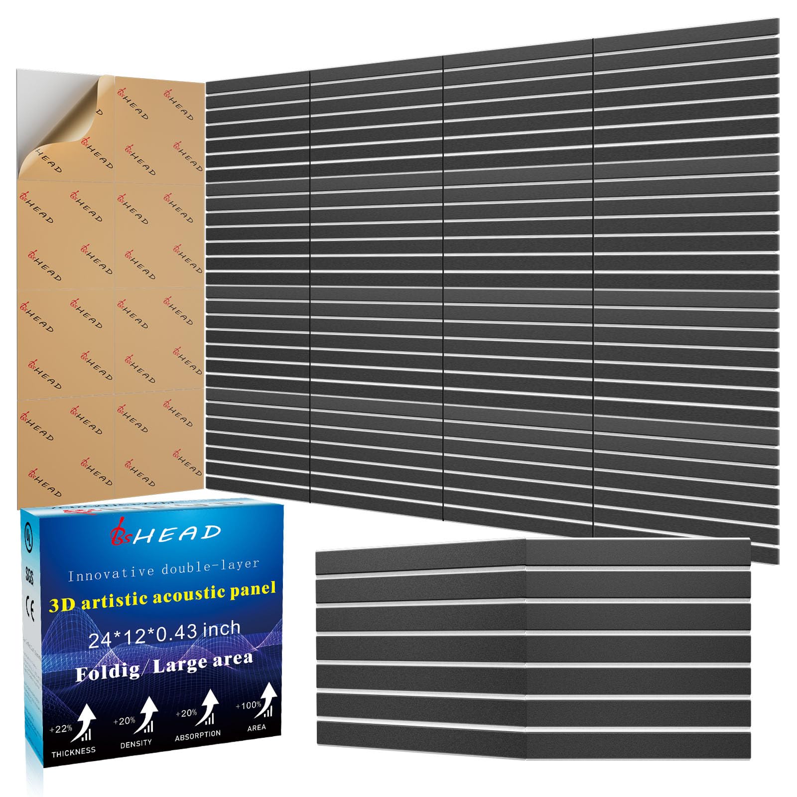 Photo 1 of BSHEAD 6 Pack 2-Layer Fold Soundproof Wall Panels, 24 x 12 x 0.43 in Large Sound Proof Foam Panels for Walls, 0.9lb/ft³ High Density, 3D Acoustic Panels,Artistic Noise Dampening Panels Black&White