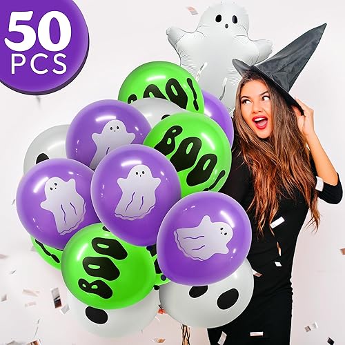 Miniatura 11 de HOUSE OF PARTY Juego de globos de fantasma de Halloween, globos de aluminio de 20 pulgadas para decoraciones de fiesta de feliz día de abucheo