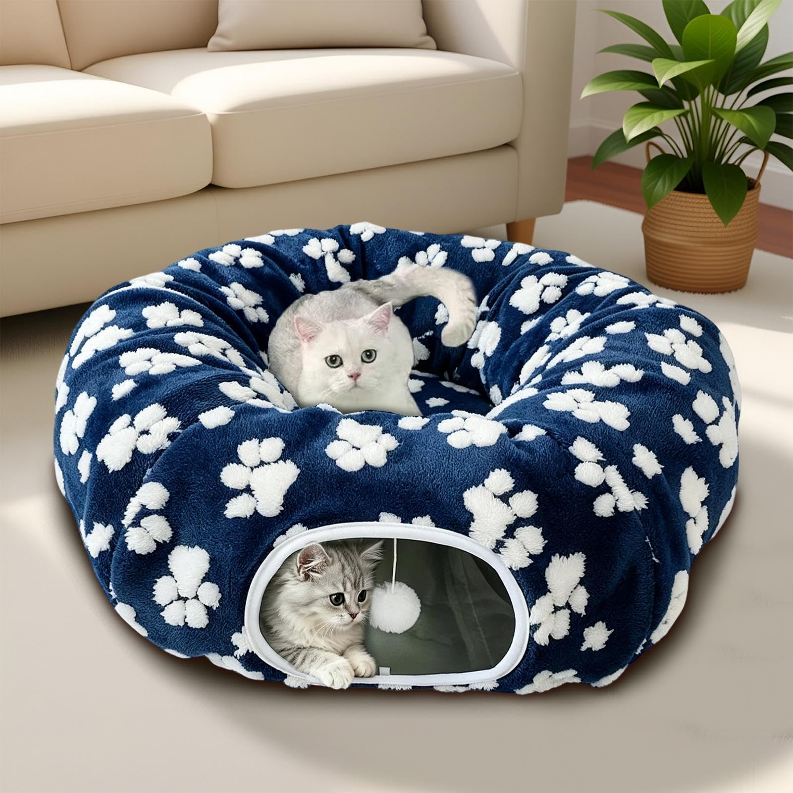 Generisch Donut para gatos, gran comodidad lavable con pelota de juego | Cueva para gatos Donut Cachorro Cama para Cachorros Conejo Mascotas Interior Piso Hogar Salón Dormitorio Balcón Esquina
