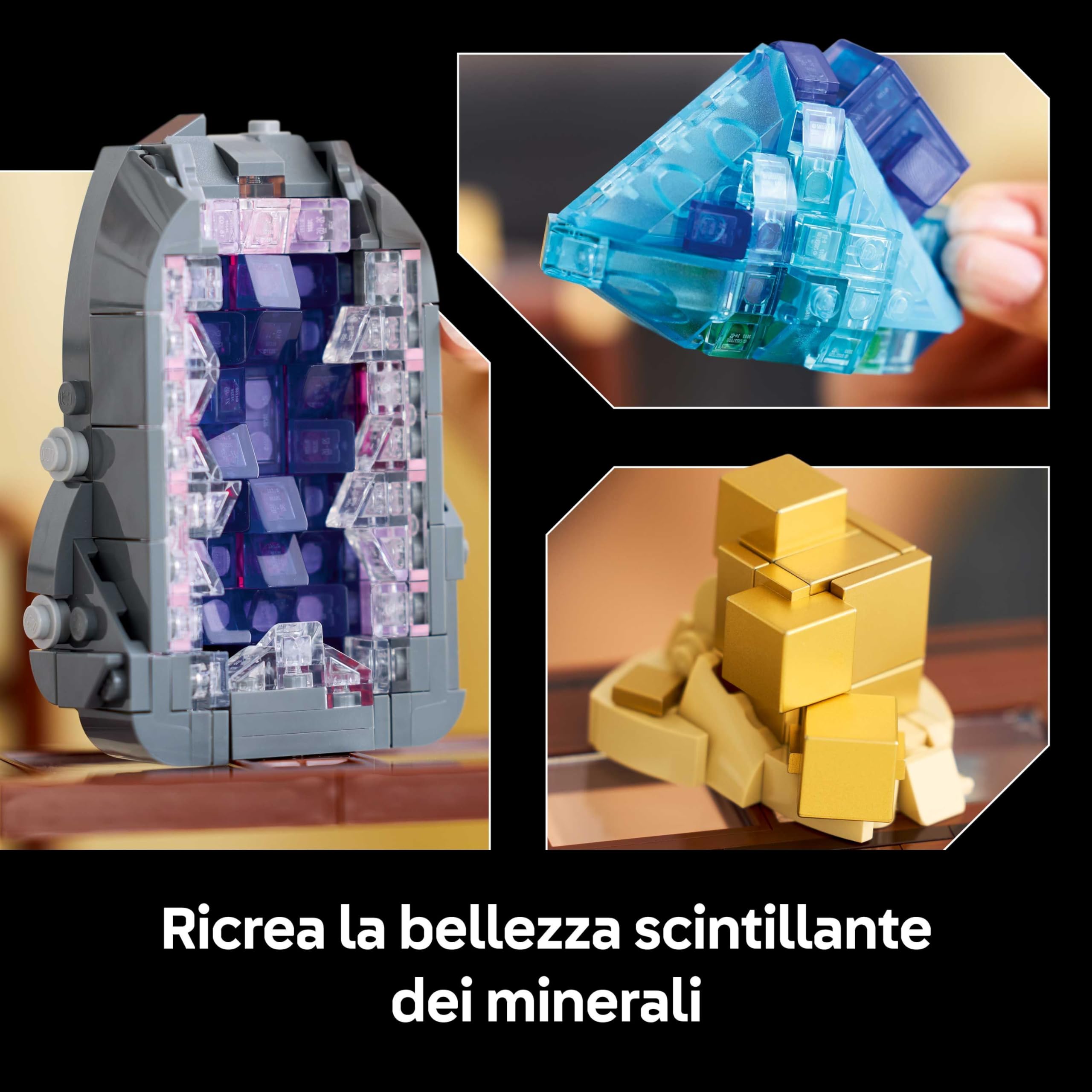 LEGO Ideas Collezione di Minerali - Costruzioni per Adulti - Modellino da Esposizione con Elementi di Cristallo tra cui Ametista, Fluorite e Quarzo, 3 Supporti - Regalo Fai Da Te - Arredo Casa 21362