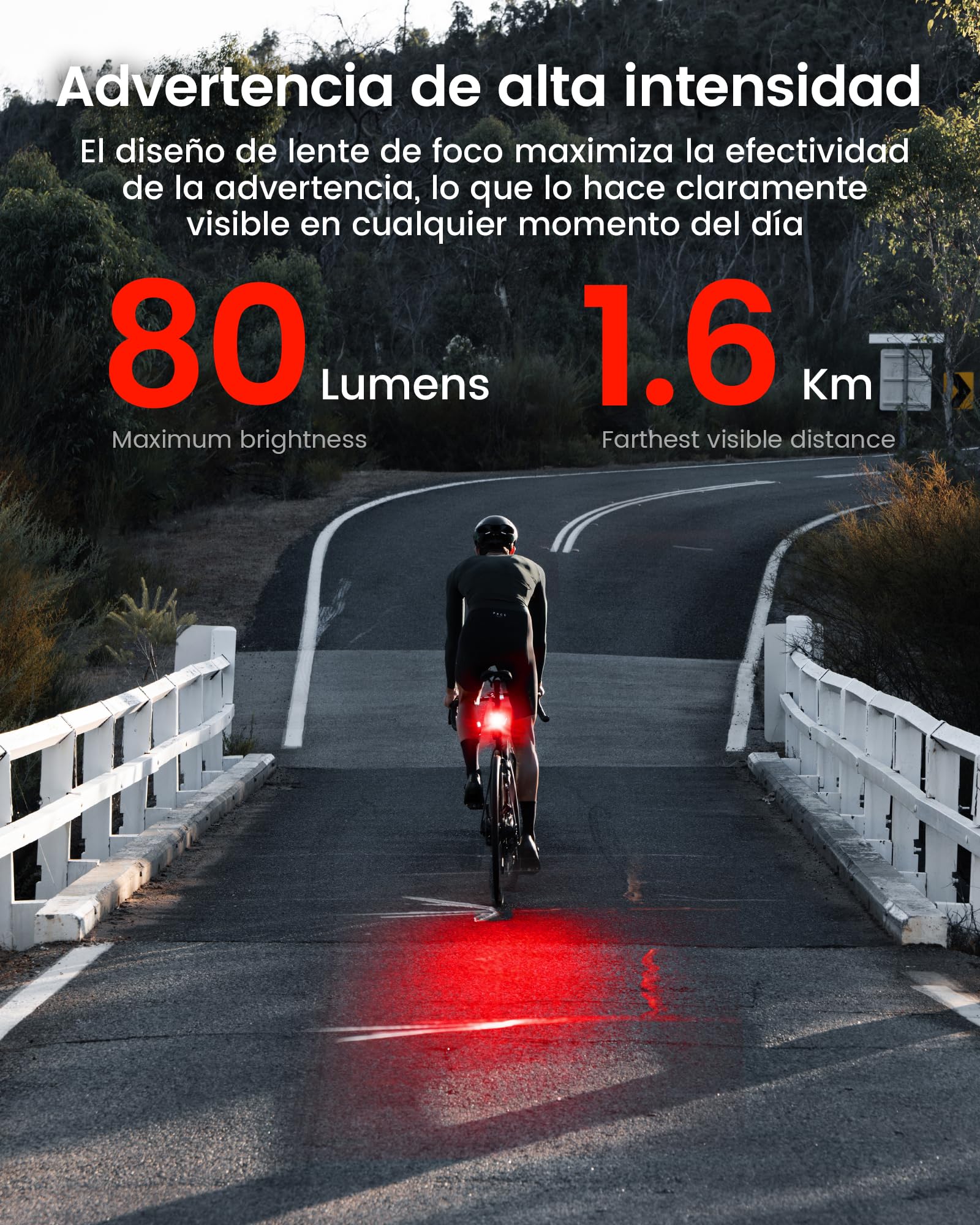 RAVEMEN NT201 Luz Trasera con Radar para Bicicleta, 80 Lúmenes Gran Angular y Brillante con Alerta Visual y Sonora Compatible con Ant+ para Conducción Urbana Diurna y Nocturna