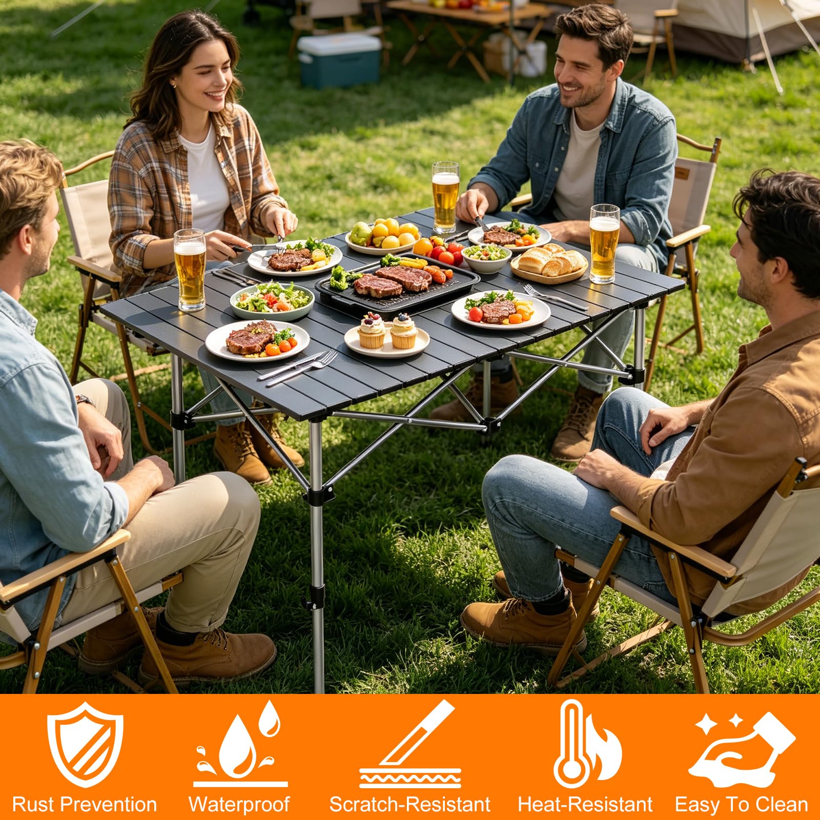 Table de Camping Pliante avec Dessus Enroulable, Réglable en Hauteur 95x55X (50-80) cm, Table Pliante de Pique-Nique avec Sac de Transport pour Camping Pique-Nique Barbecue Jardin