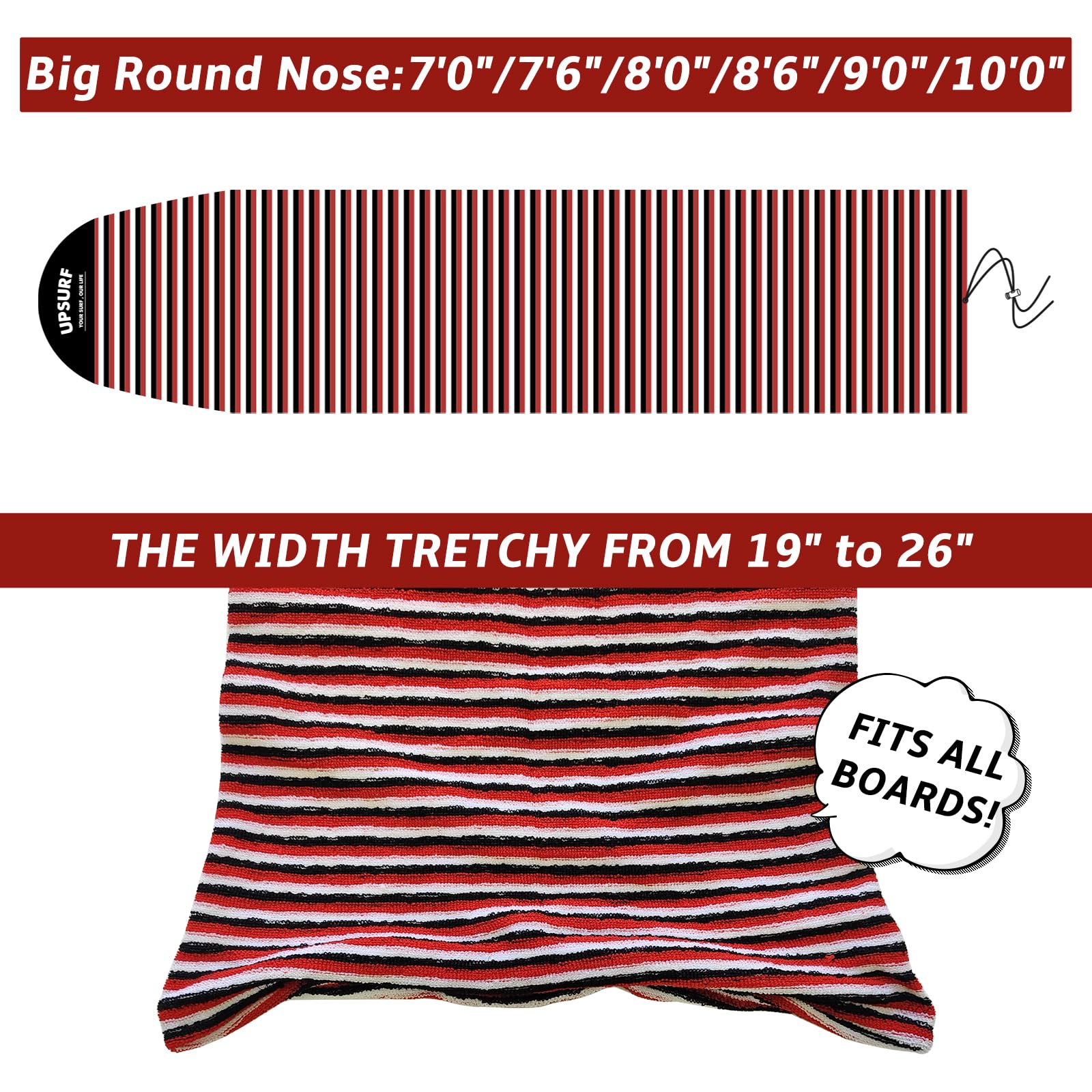 UPSURF Housse de chaussettes de surf longue pour planche de surf 2'/2'6"/2,4 m/2,9 m/3,5 m
