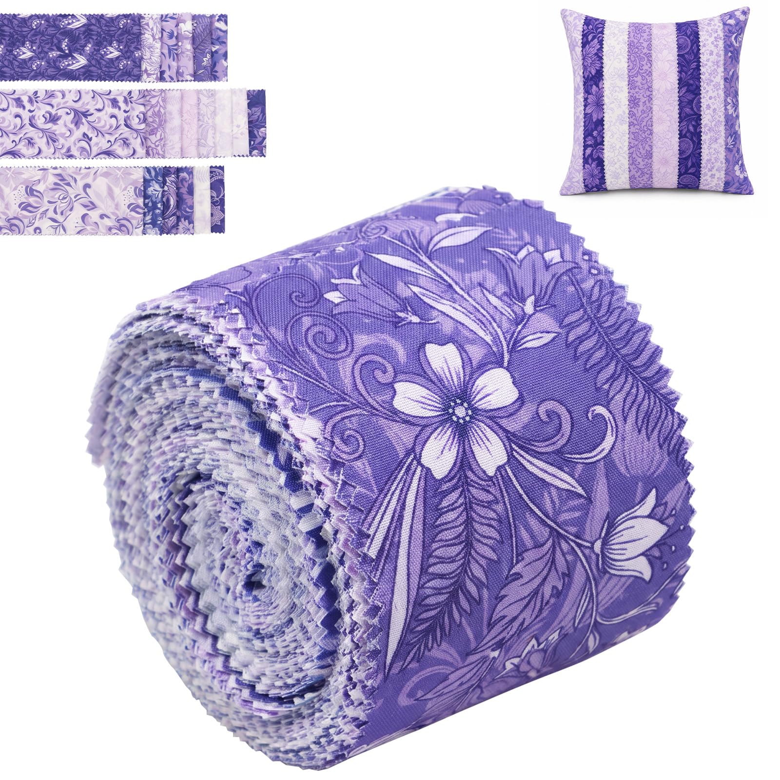 80Pcs Jelly Rolls Fabric 100% Cotton Quilting Fabric, Multipurpose Pre-Cut Strips (2.56 x 19.69 Inch) 20 Floral Prints for DIY Handmade Crafting Quilting and Sewing (Style 6, 80 Pieces)