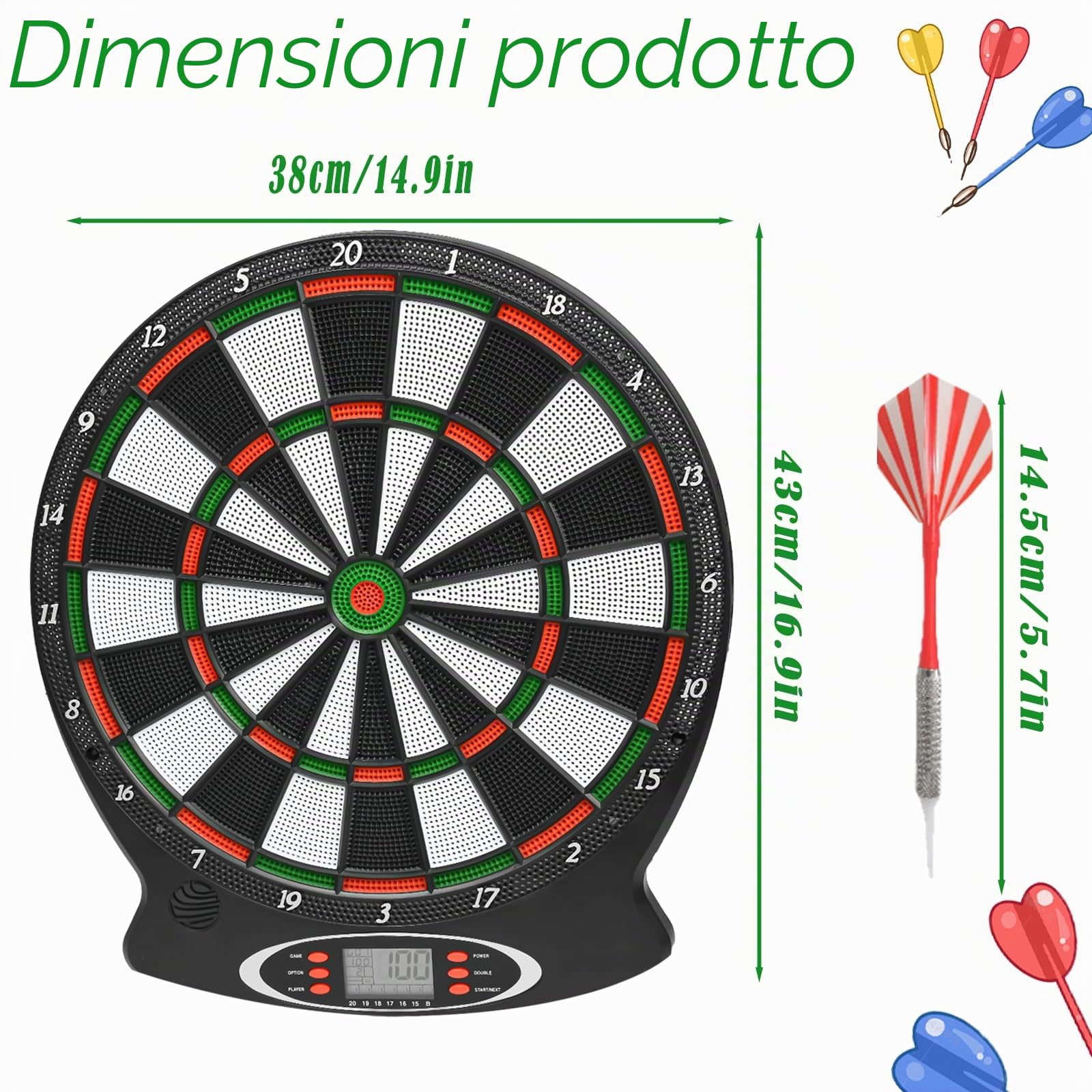 Diana elettroniche Surplex per adulti e bambini con display LED digitale e freccette con punta morbida, gioco di diana elettronica con punteggio automatico e 28 giochi, 159 modalità, adatto per feste