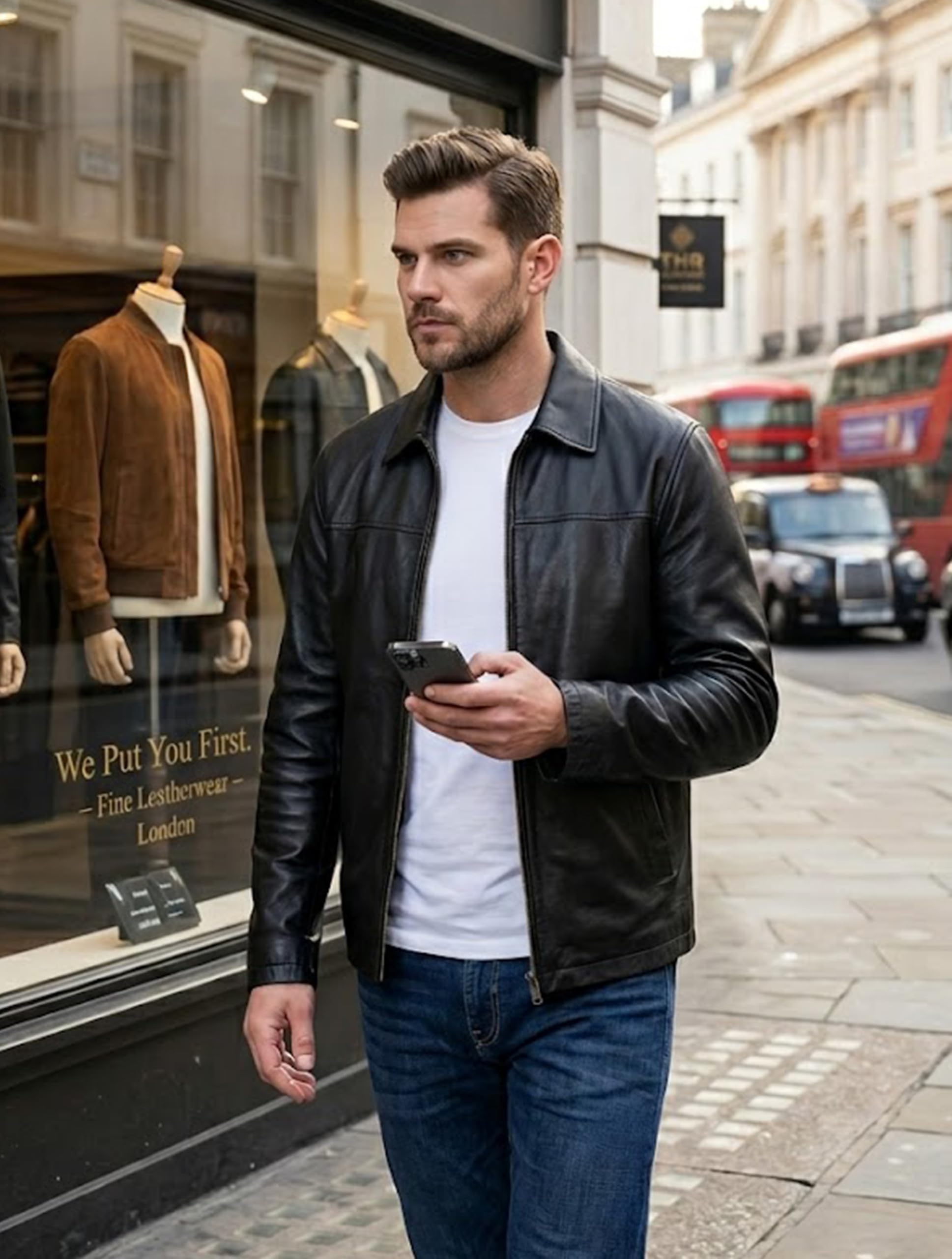 Chaqueta de piel de cordero real para hombre, para un estilo clásico elegante, abrigo de cuero casual, negro, talla XL