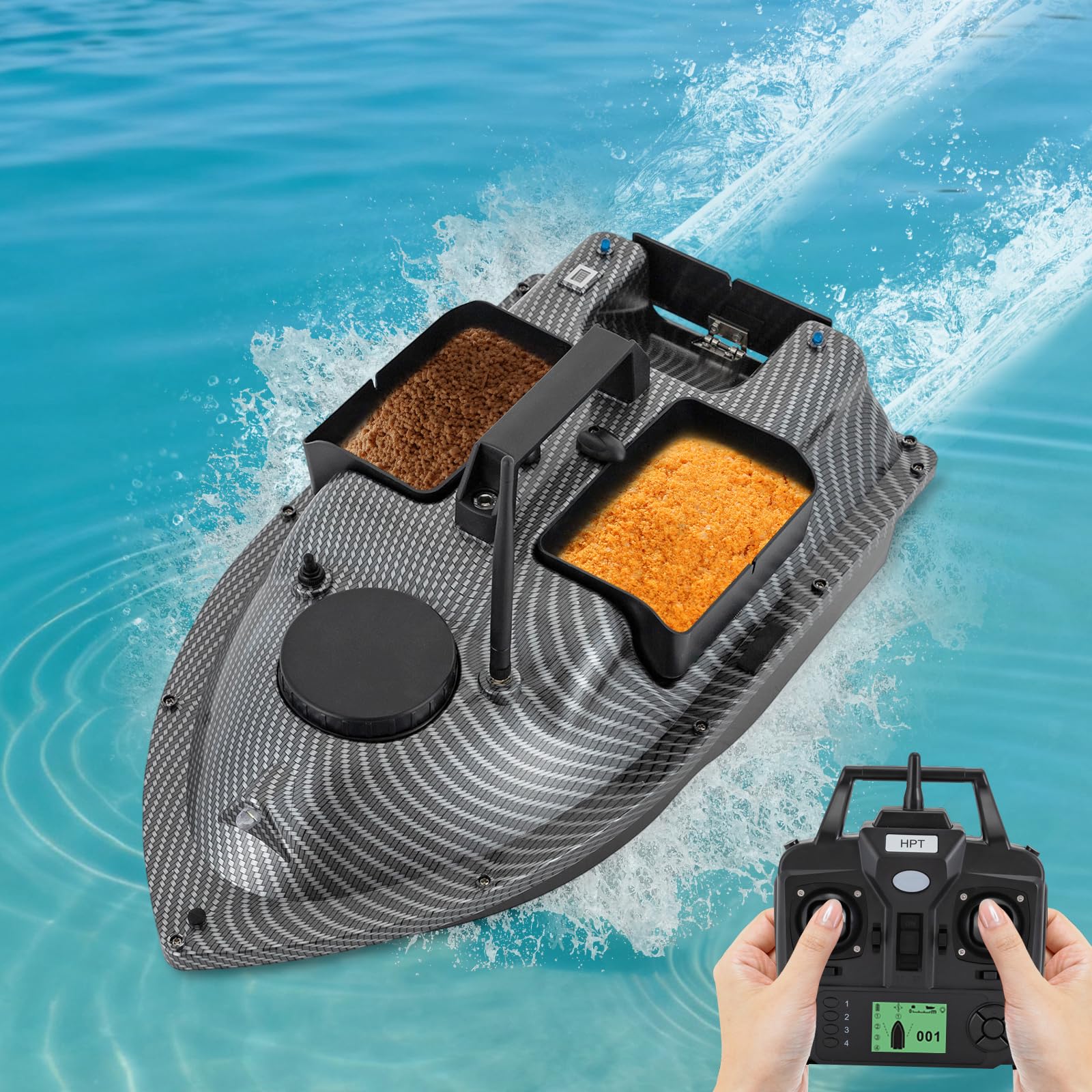 Barco de alimentación con GPS 500 m RC cebo barco gris | Barco de cebo RC con carga de 2 kg, motores de 52 W y batería de 90 min, para pesca en lagos y ríos