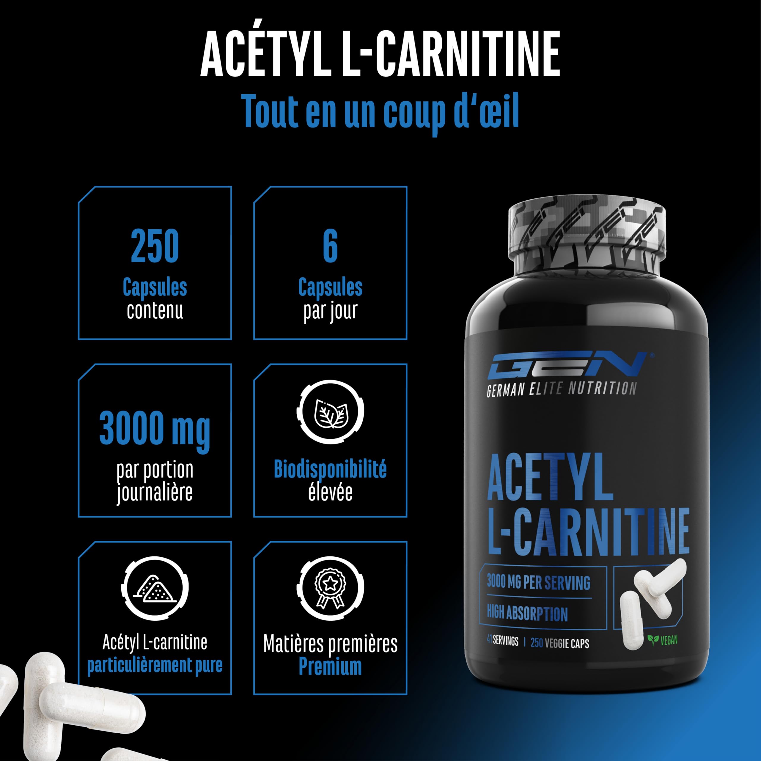 combien de l carnitine par jour Acétyl-L-Carnitine – 250 Gélules Véganes – 3000 mg Portion Quotidienne – Forme Acétylée L-Carnitine de Haute Qualité – Extra Hautement Dosée & La l-carnitine, c'est quoi ?
