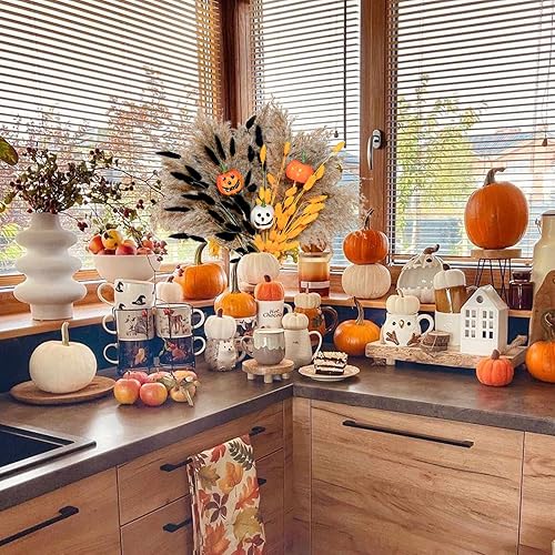 Miniatura 4 de HUMINBO Decoraciones de Halloween para interiores y esponjosas, flores secas de otoño, pompas pequeñas, 92 tallos pompas