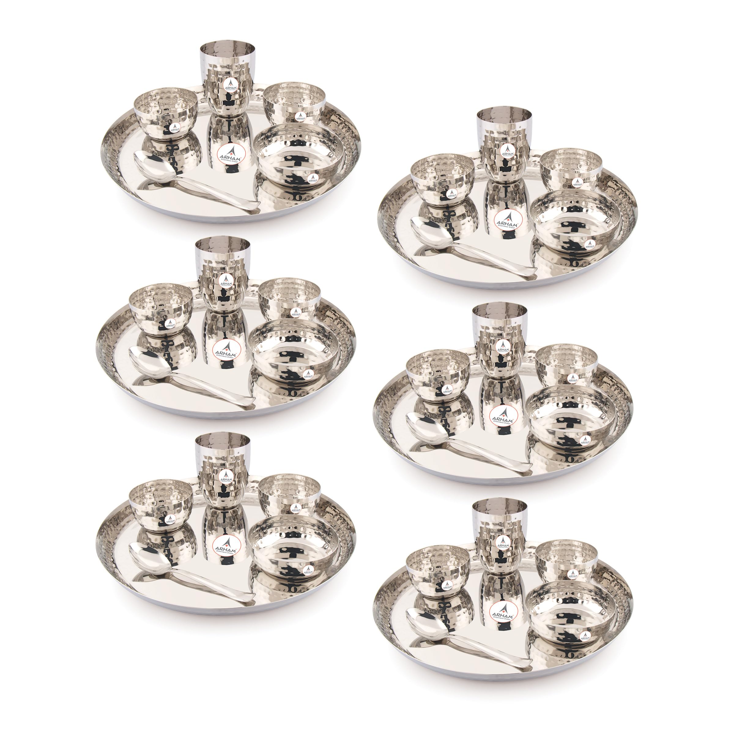 Arham Stainless Steel Hammered Dinner Set | Premium Saffron Thali Set | High Grade Steel Buffet Set Combo - (36pcs-6set) (B0BKQRJHHC) Amazon Price History, Amazon Price Tracker