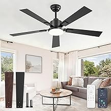 52 Inch Ceiling Fans with Lights and Remote&amp;APP Control, Black Smart Ceiling Fan with 3000-6000K Dimmable, 6 Speeds Quiet Reversible Motor, Indoor/Outdoor Ceiling Fan for Bedroom Living Room