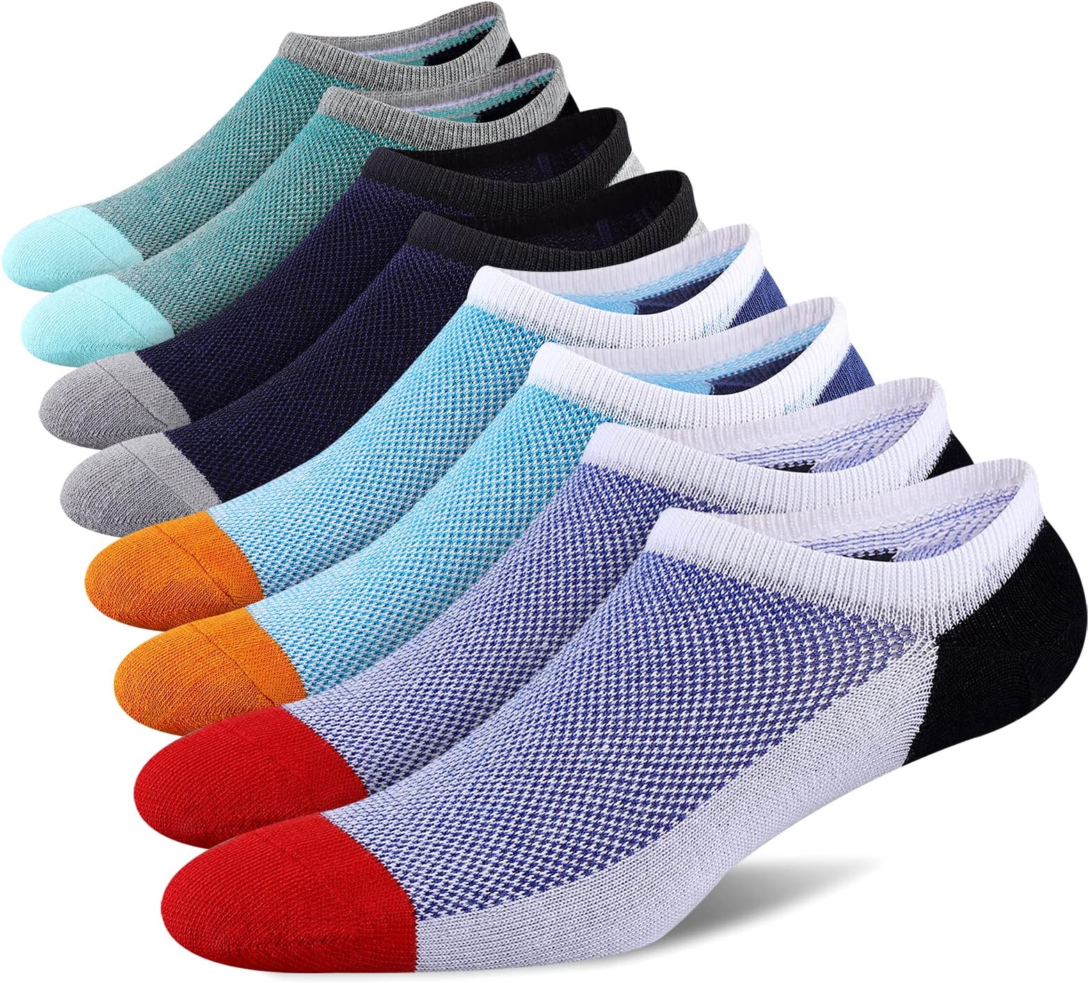 Mens No Show Cotton Socks 8 Pack Low Cut Casual Sock with Non-Slip Grips