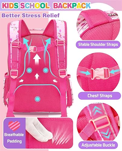 Miniatura 2 de Mochila para niños y niñas, mochila ligera para niños y niñas, preescolar, primaria, jardín de infantes, Niñas-unicornio rosa, 12L(Para Niños 5-8