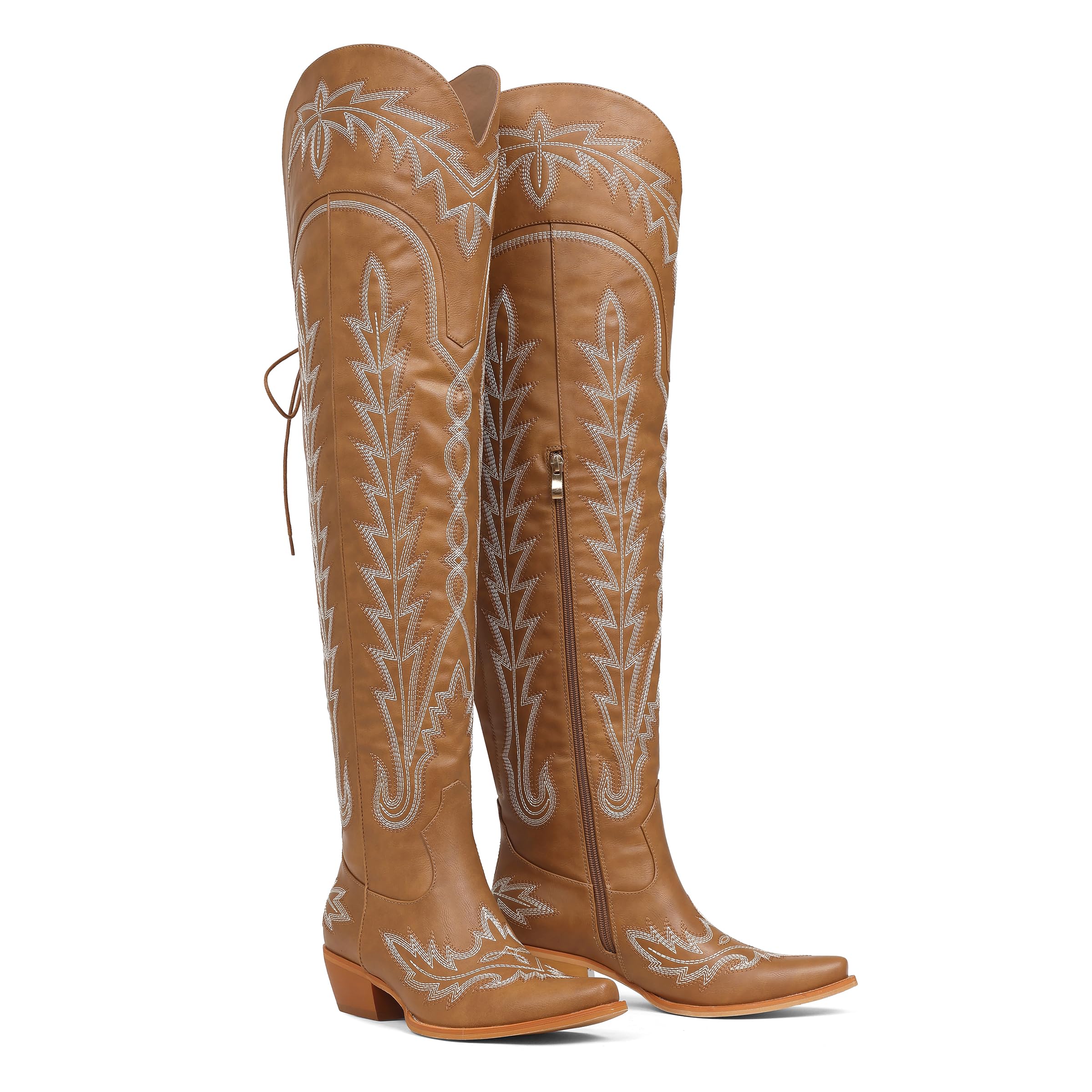 Celbreez Cowboy Boots for Women Thigh High Cowgirl Boots Embroidered Knee High Western Boots Pointed Toe Chunky Heel