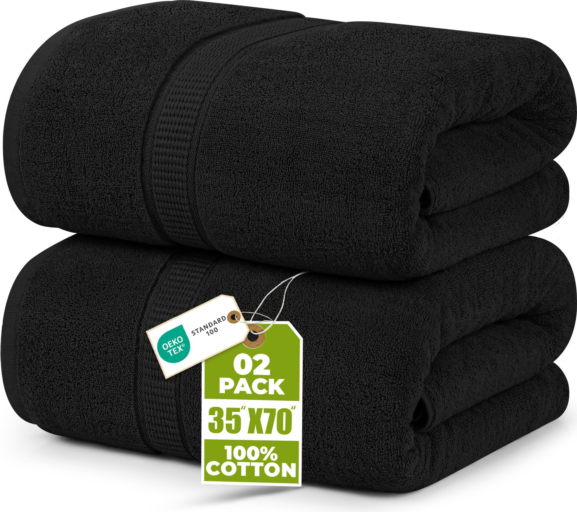 Utopia Towels - Luxurious Jumbo Bath Sheet 2 Piece - 600 GSM (35X70 Inches) 100% Ring Spun Cotton - Highly Absorbent and Quick Dry Extra Large Bath Towel - Super Soft Hotel Quality Towel (Black)
