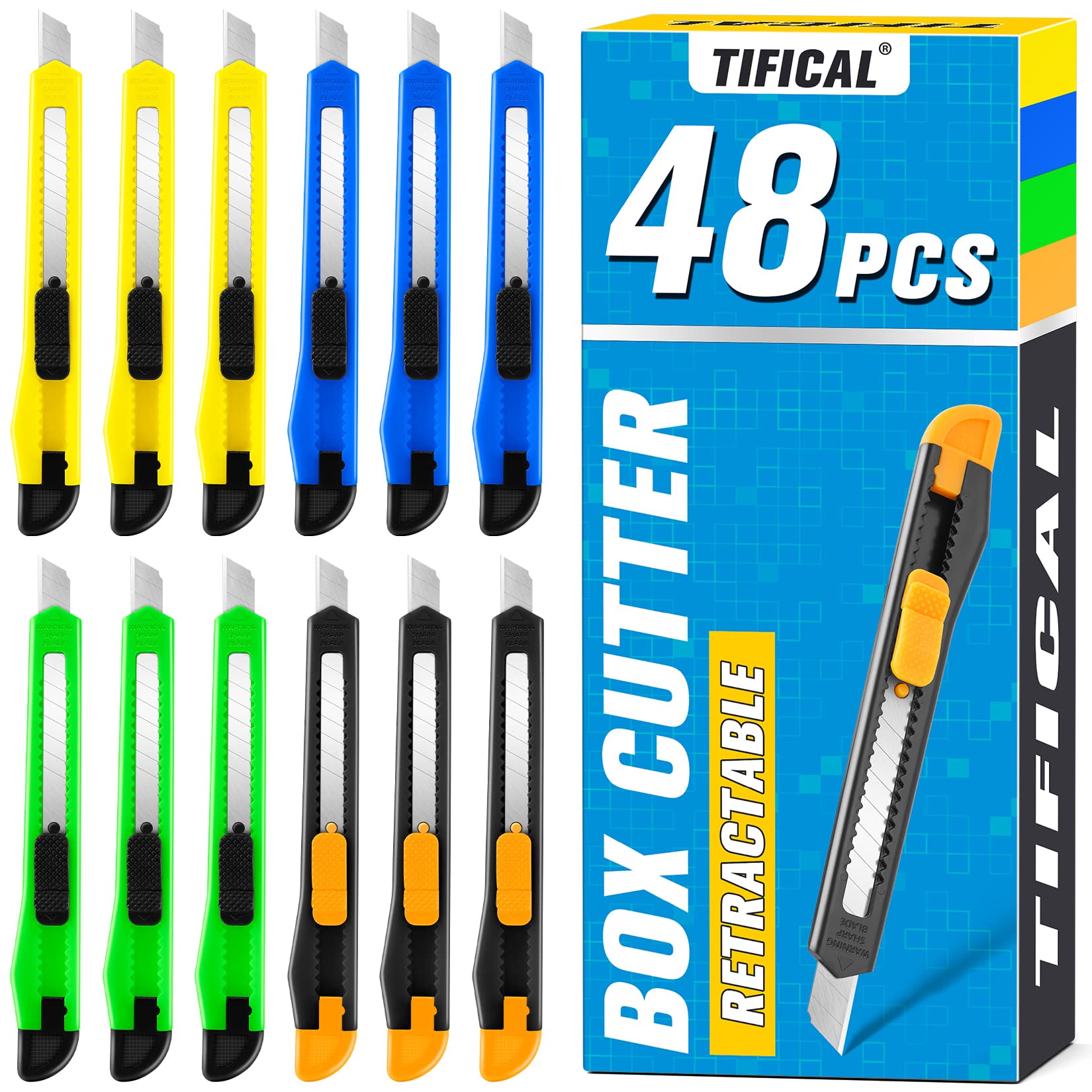 48 Pack Box Cutter Retractable, 9mm Utility Knife, Razor Knife