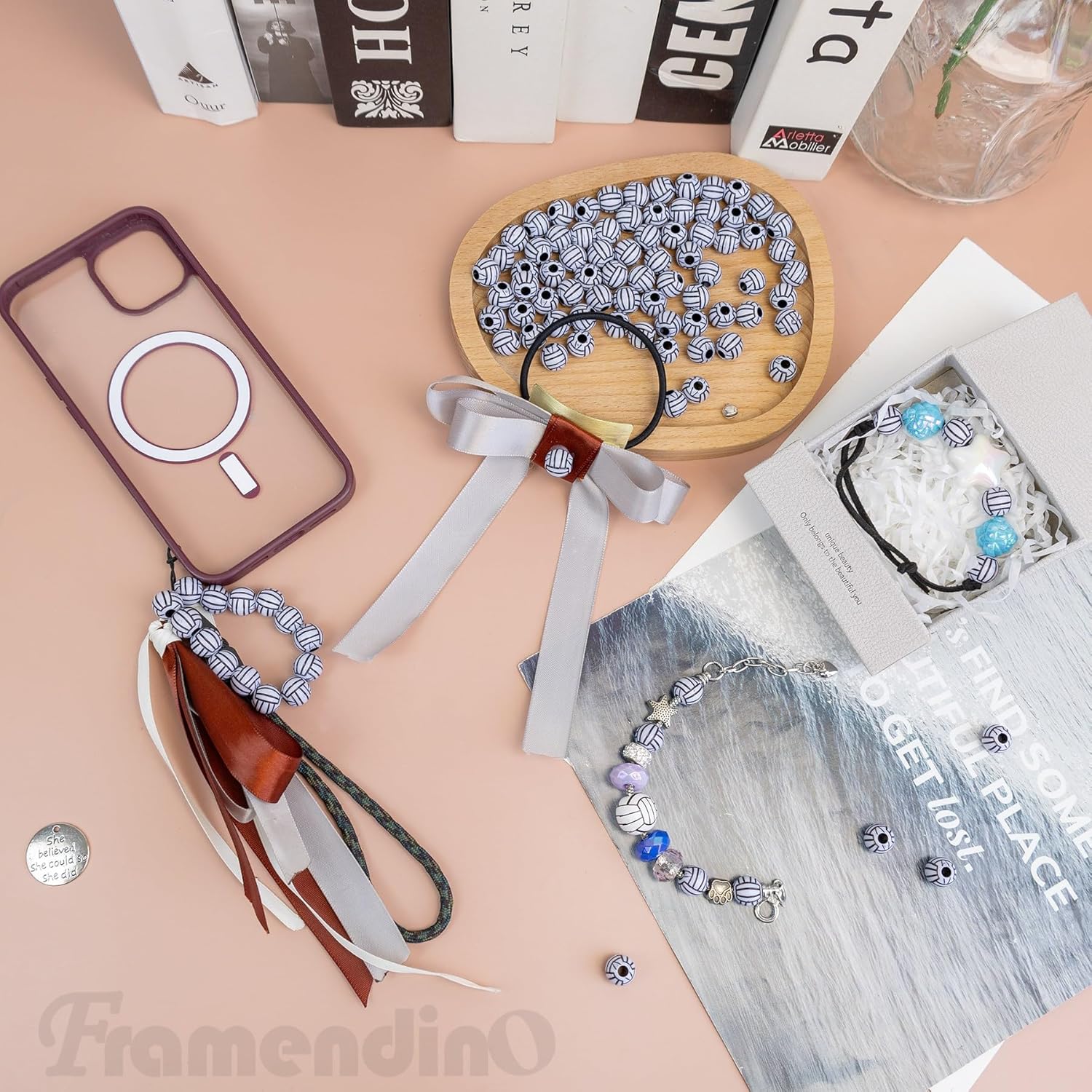 Framendino, 100 Pack Volleyball Beads 12mm Small Sports Pony Loose Ball Bead for DIY Craft Jewelry Making Bracelets Necklaces Earrings Decoration Accessories - Image 6