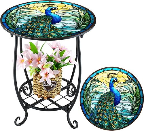 Miniatura 44 de Mesa auxiliar redonda para exteriores, mosaico pequeño, decoración de patio, planta interior, mesa de té para patio, porche, jardín, sala de estar,