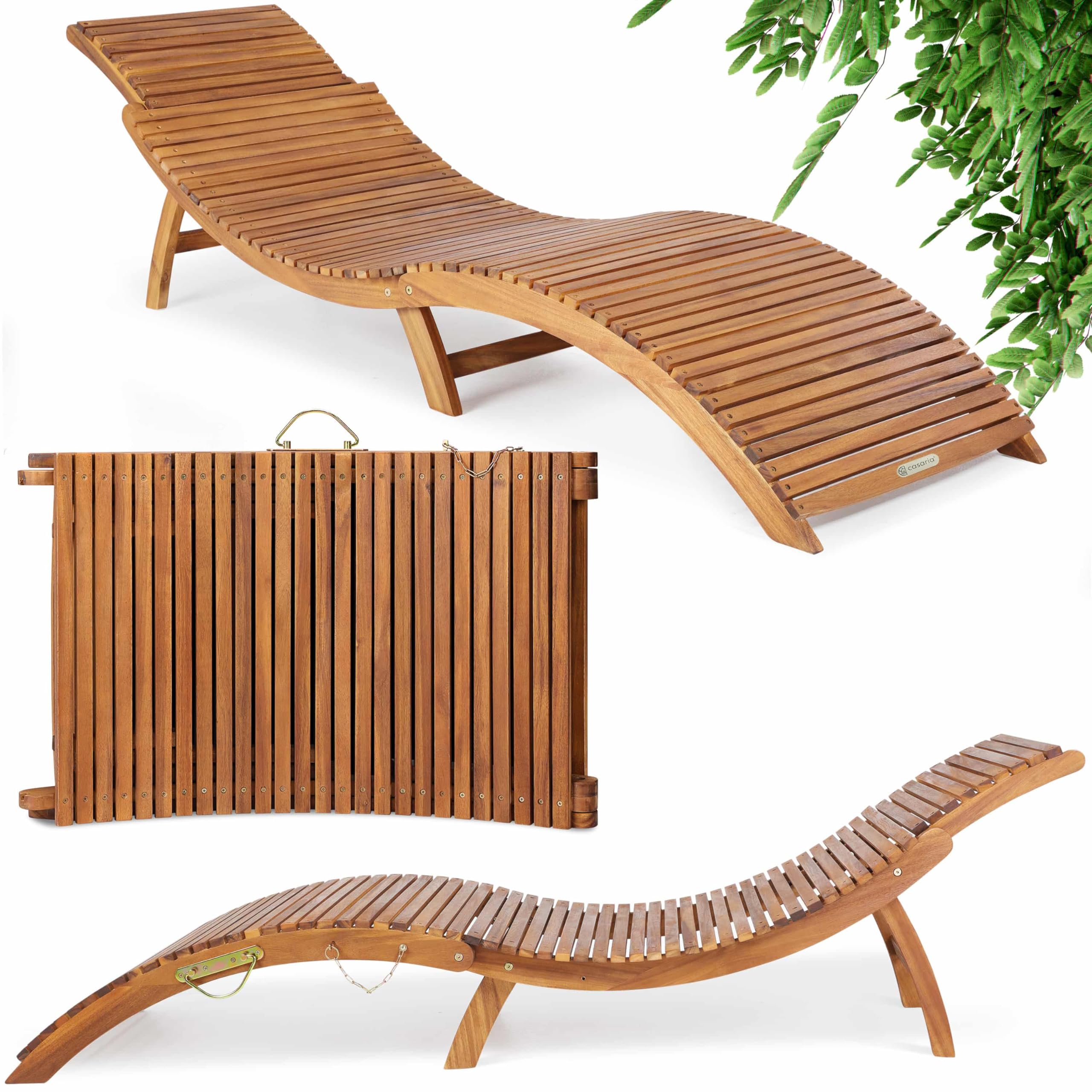 Casaria® Sonnenliege Klappbar Holz FSC®-Zertifiziert 320kg Belastbarkeit 190x60cm Tragegriff Kofferfunktion Garten Balkon Terrasse Gartenliege Klappliege Akazie