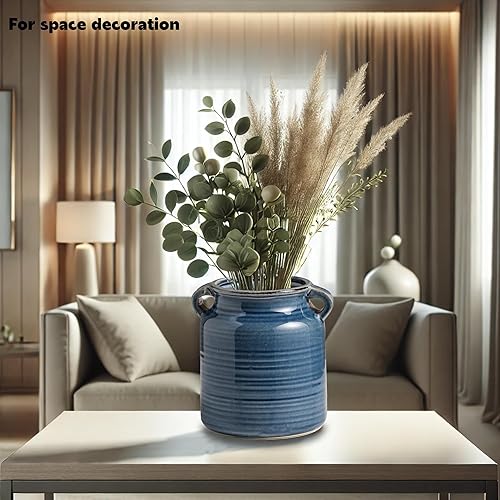 Vista 23 de Florero de cerámica rústica de color blanco envejecido para centros de mesa, cocina, oficina o sala de estar (5.9 x 6.3 pulgadas)