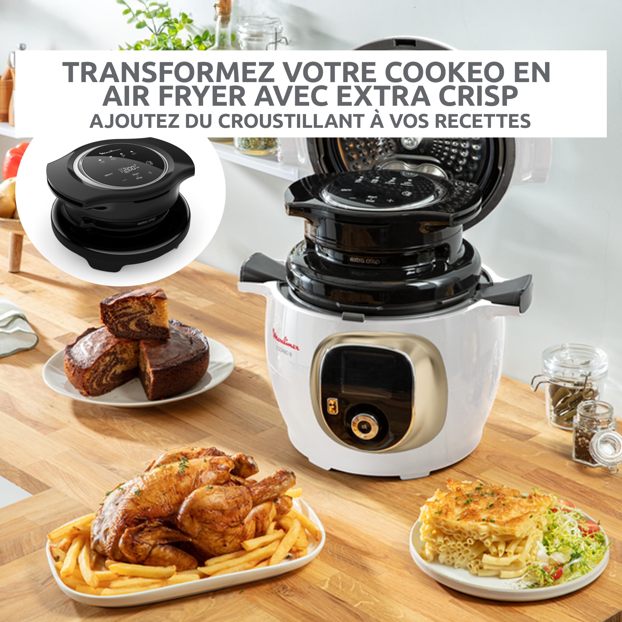Moulinex, Cookeo Multicuiseur intelligent 6L, 80 recettes intégrées, Cuisson sans surveillance, Ecran intuitif, Guide de cuisson, Application MyMoulinex, 1600W, Blanc, 15 ans réparabilité CE854110