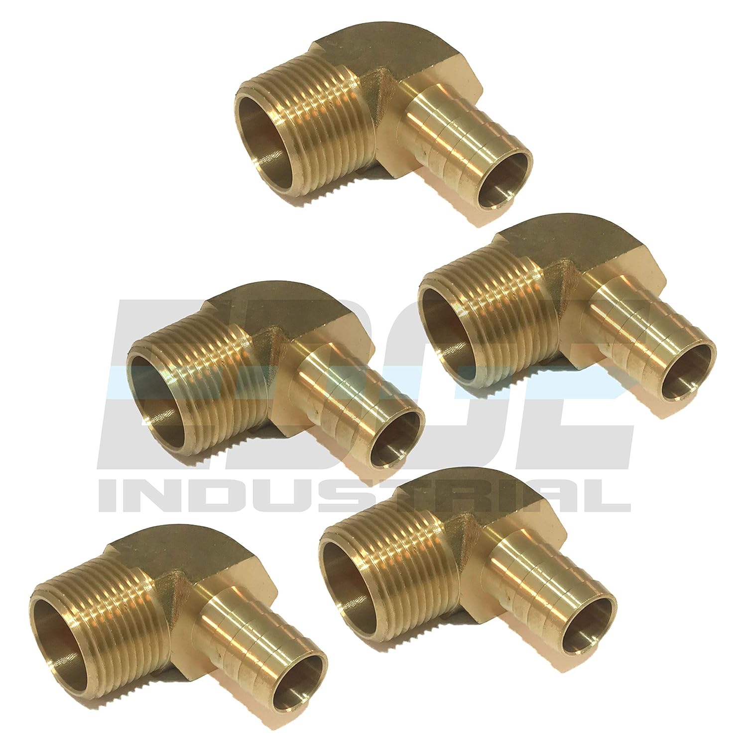 5/8" Hose ID to 3/4" Male NPT MNPT 90 Degree Elbow Brass Fitting Fuel/AIR/Water/Oil/Gas/WOG (Qty 05)