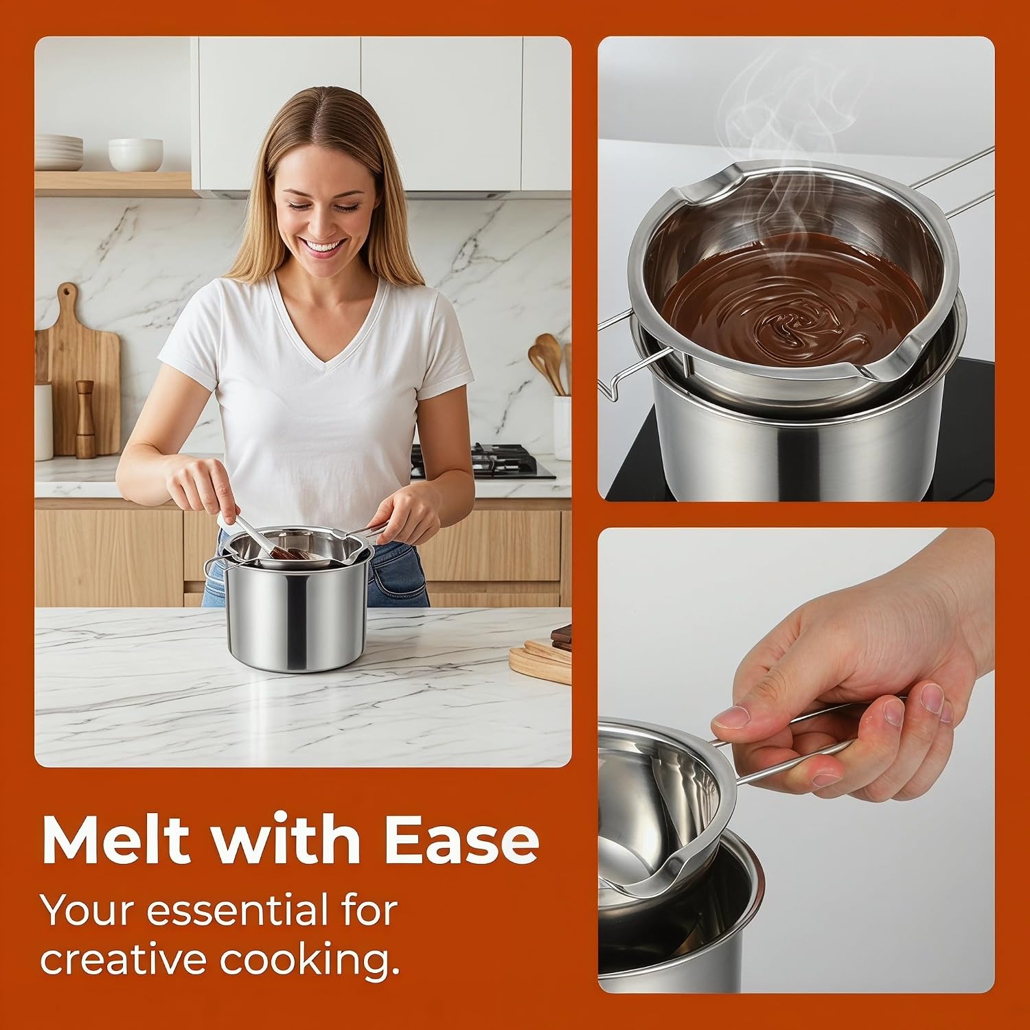 Double Boiler Pot 600ml Stainless Steel for Wax Candy Melting