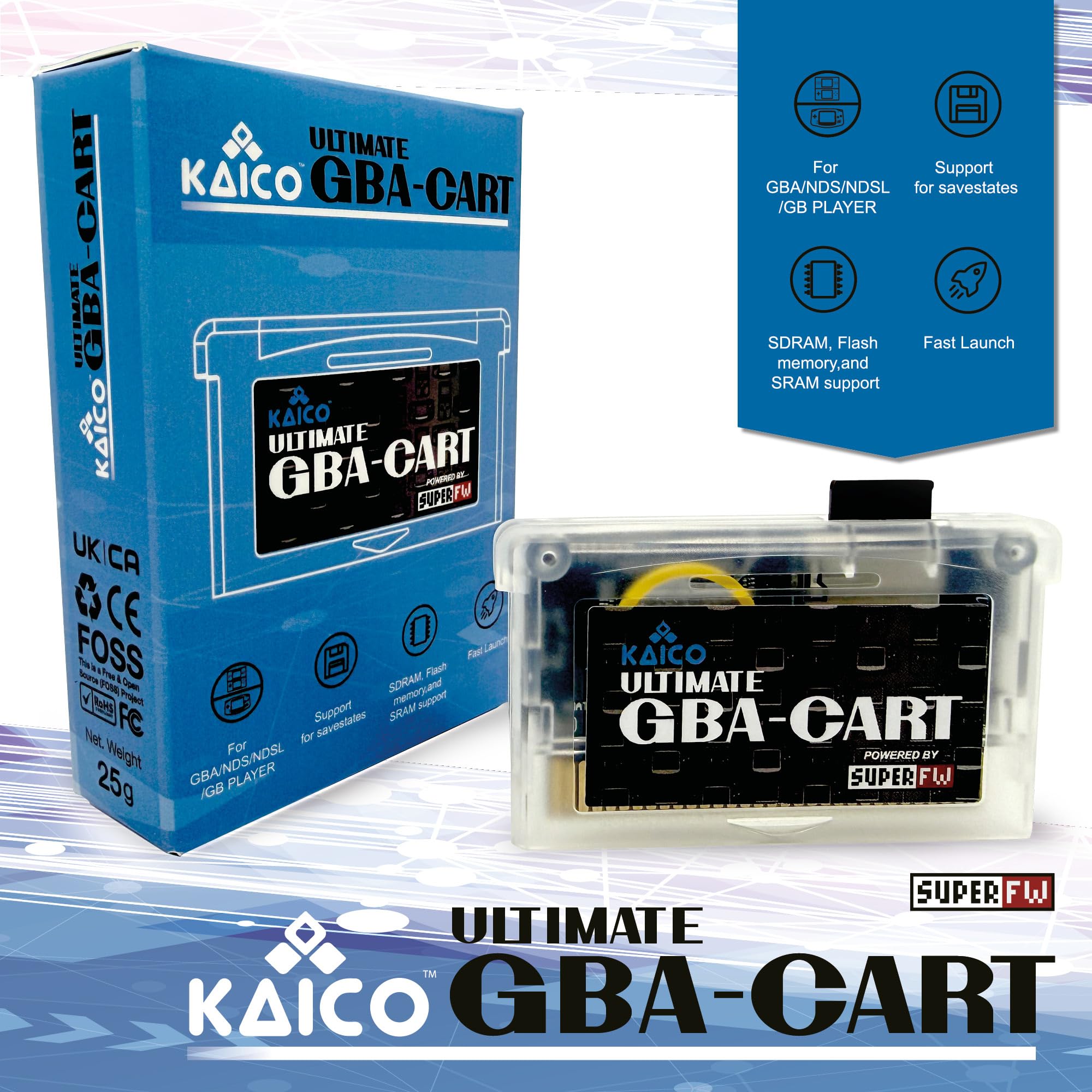 Kaico SuperChis Open Source GBA Flash Cart pour GBA SP, DS & DS Lite | Charge les logiciels GBA via Micro SD, lancement rapide, save states, compatible GBA Player et sauvegardes selon le jeu