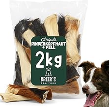 BREERs Dried Cattle Scalp with Fur for Dogs 2 kg Grain-Free, Made in Germany, Treats Dog Chew Items Chew Items Large Dogs