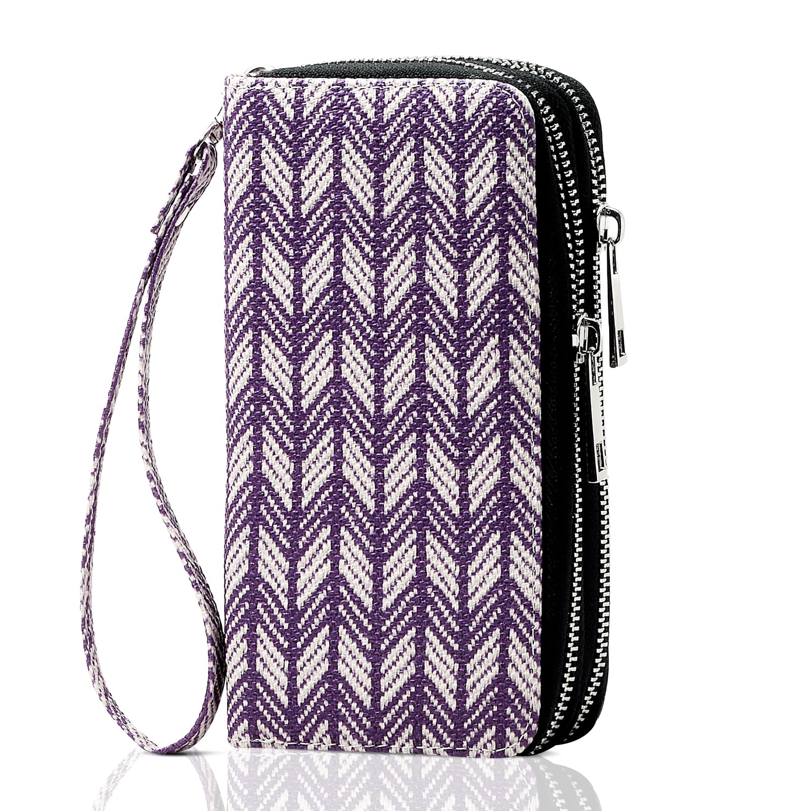 Double Zipper Wallet for Woman Clutch Purse with Cell Phone Holder for Smartphone/Card/Coin/Cash